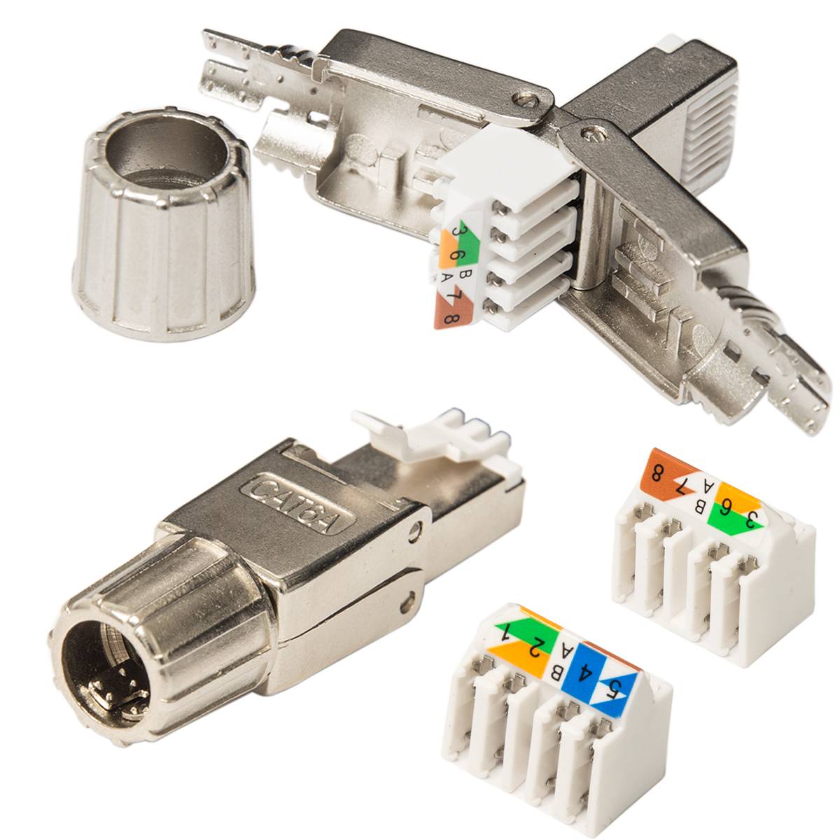 PremiumX 2x Netzwerkstecker RJ45 Cat 6a Stecker Stahl für Verlegekabel Netzwerkkabel Kabel Ethernet Werkzeuglos Werkzeugfrei LAN Anschluss 10 Gbit/s