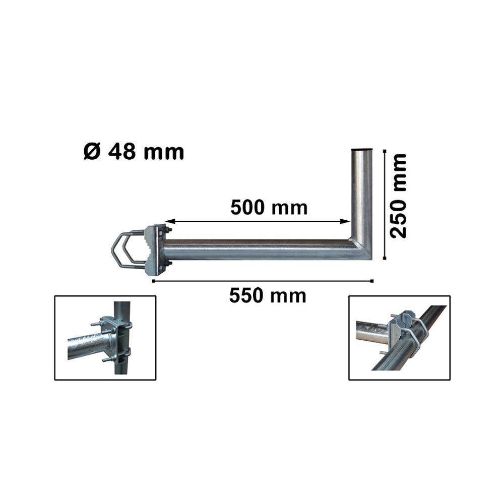 SkyRevolt 50-55cm Ø 48mm Geländerausleger Balkonhalterung Geländerhalter SAT-Antenne Mast-Ausleger Wandhalter mit Schellen L-Halter für Satelliten