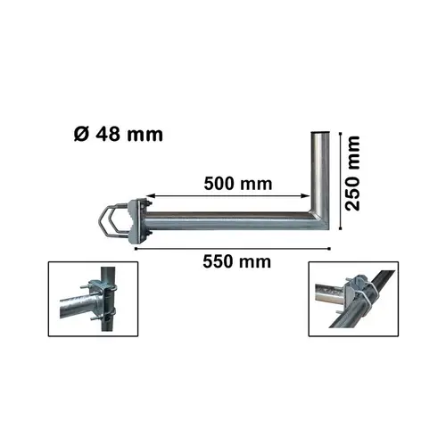 SkyRevolt 50-55cm Ø 48mm Geländerausleger Balkonhalterung Geländerhalter SAT-Antenne Mast-Ausleger Wandhalter mit Schellen L-Halter für Satelliten SkyRevolt 50-55cm Ø 48mm Geländerausleger Balkonhalterung Geländerhalter SAT-Antenne Mast-Ausleger Wandhalter mit Schellen L-Halter für Satelliten