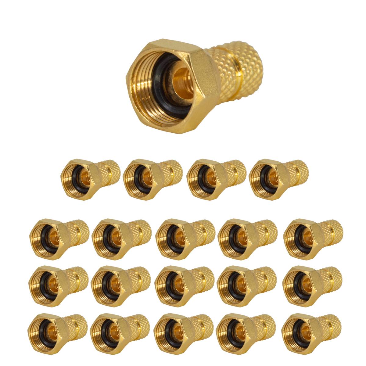 PremiumX 20x F-Stecker 4mm schraubbar 4,0 mm Aufdrehstecker Gold mit Dichtring
