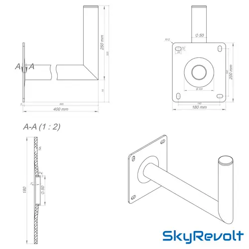 SkyRevolt 40cm Wandhalter Rohr 50mm Aluminium XXL Wandplatte ALU Winkel-Halter für Satelliten-Schüssel SAT-Antenne SkyRevolt 40cm Wandhalter Rohr 50mm Aluminium XXL Wandplatte ALU Winkel-Halter für Satelliten-Schüssel SAT-Antenne