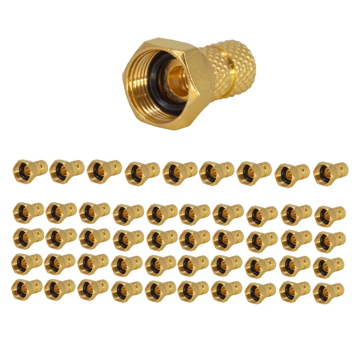 PremiumX 50x F-Stecker 4mm schraubbar 4,0 mm Aufdrehstecker Gold mit Dichtring