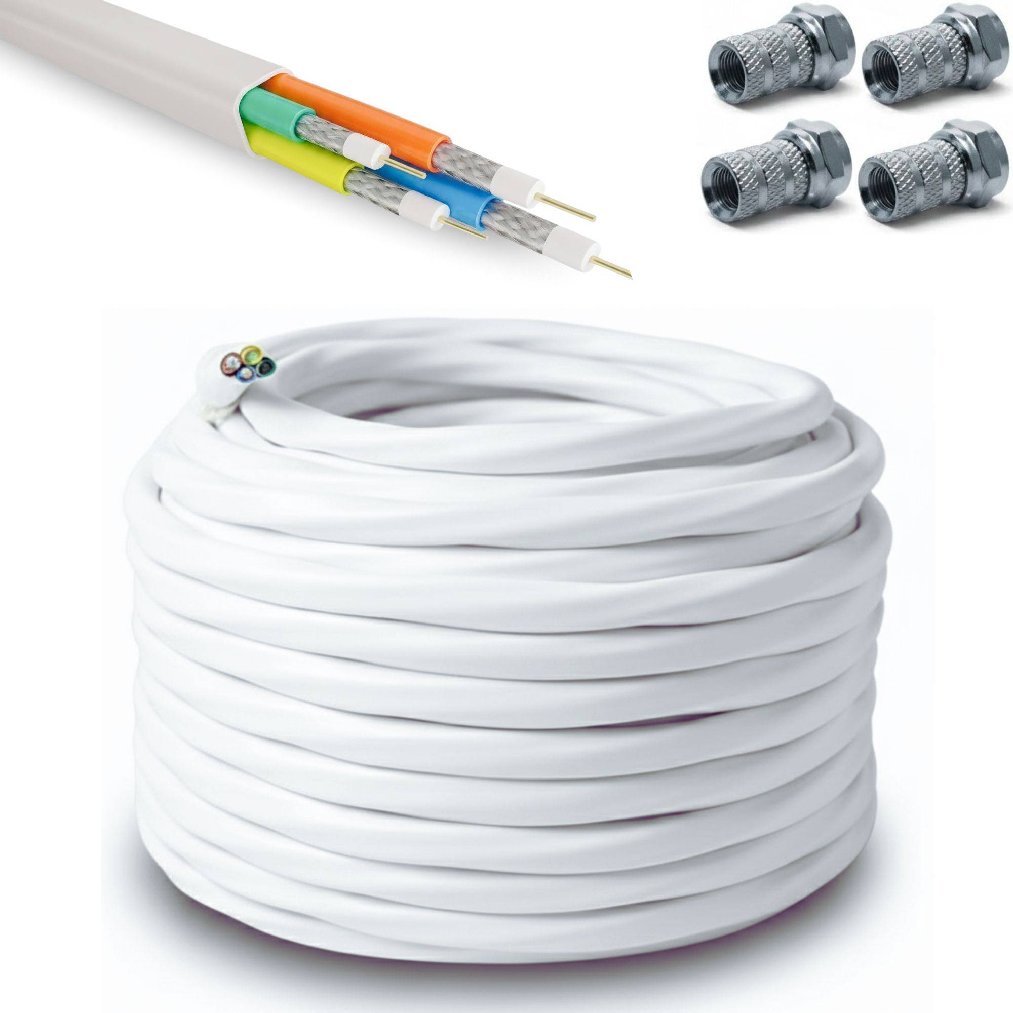 PremiumX 10m Quattro Quad Kabel 4in1 SAT Koaxialkabel 4-Fach Antennenkabel >90dB 2-fach geschirmt Digital Set 4K 8K UHD DVB-S2 für LNB Multischalter