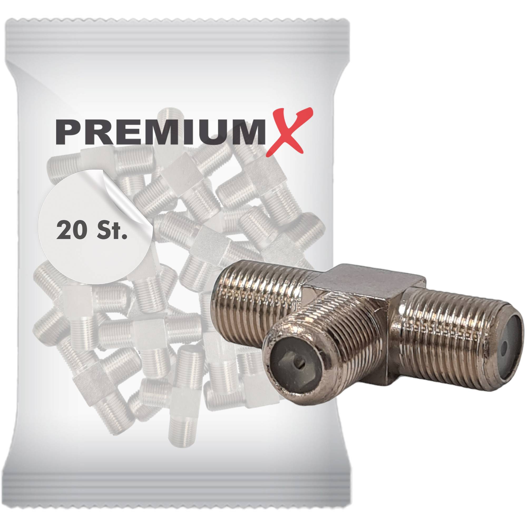 PremiumX 20x 3-fach T-Verteiler F-Adapter 3x F-Buchse F-Kupplungen Splitter Verbinder für Koaxialkabel Antennenkabel