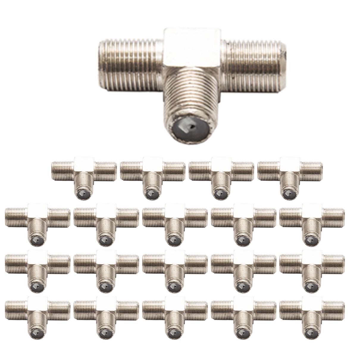 PremiumX 20x 3-fach T-Verteiler F-Adapter 3x F-Buchse F-Kupplungen Splitter Verbinder für Koaxialkabel Antennenkabel