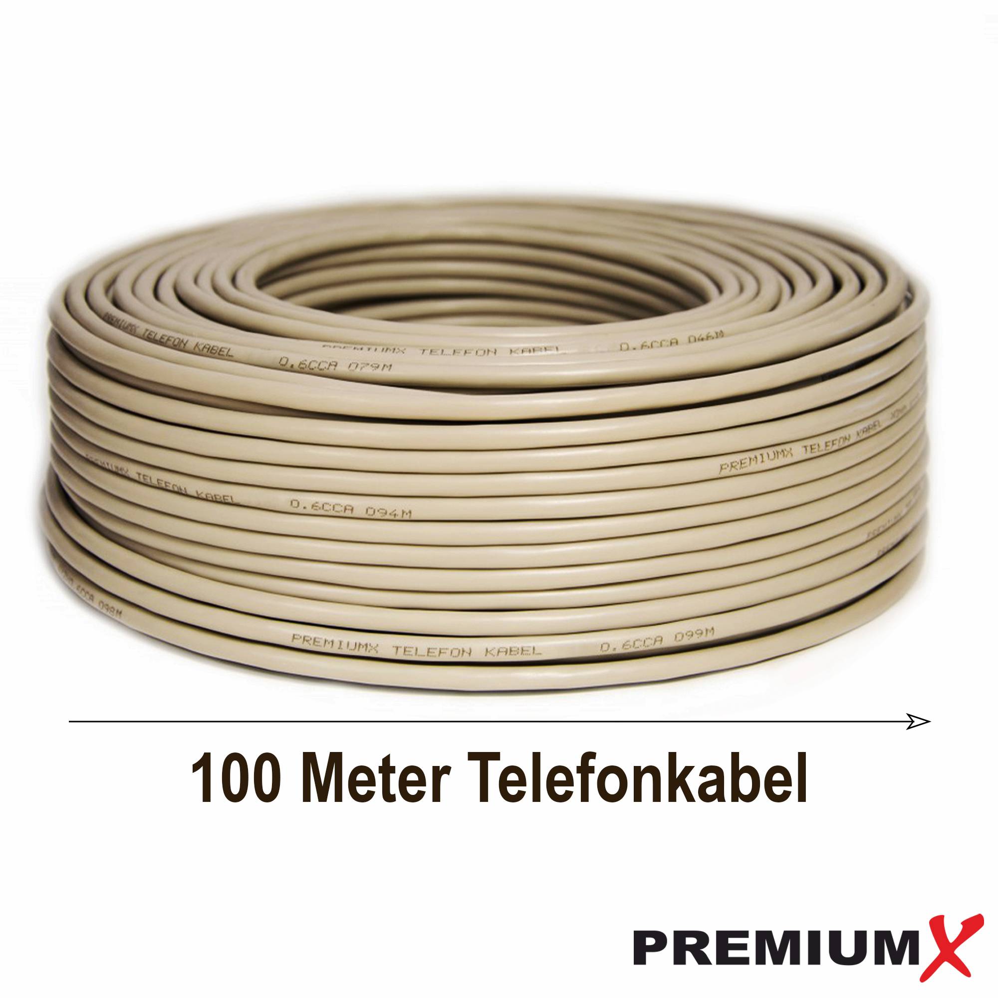 PremiumX 100m Telefonkabel 2x2x0,6mm 4 Adern Verlegekabel Telefonleitung Fernmeldekabel + Abisolierer