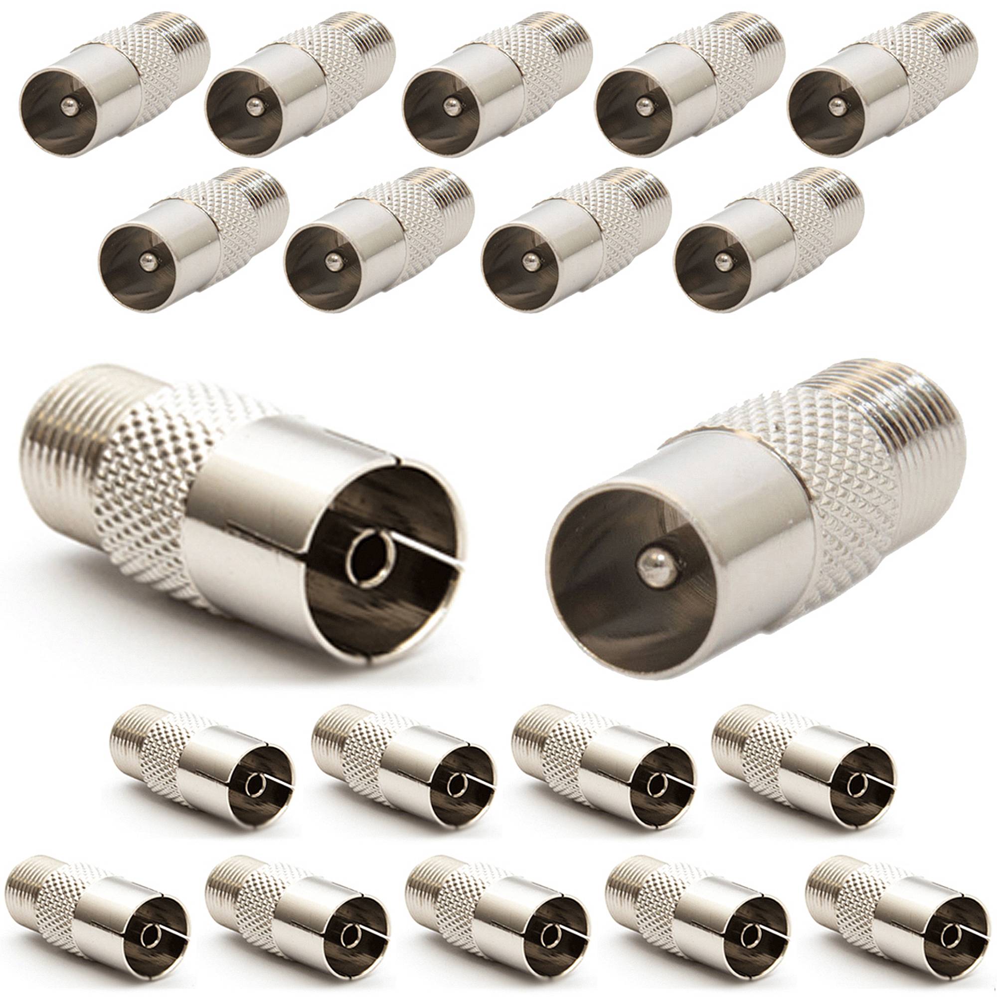 PremiumX 20x F-Adapter F-Stecker Kupplung TV Kabel Koaxialkabel Verbinder (10x weiblich + 10x männlich)