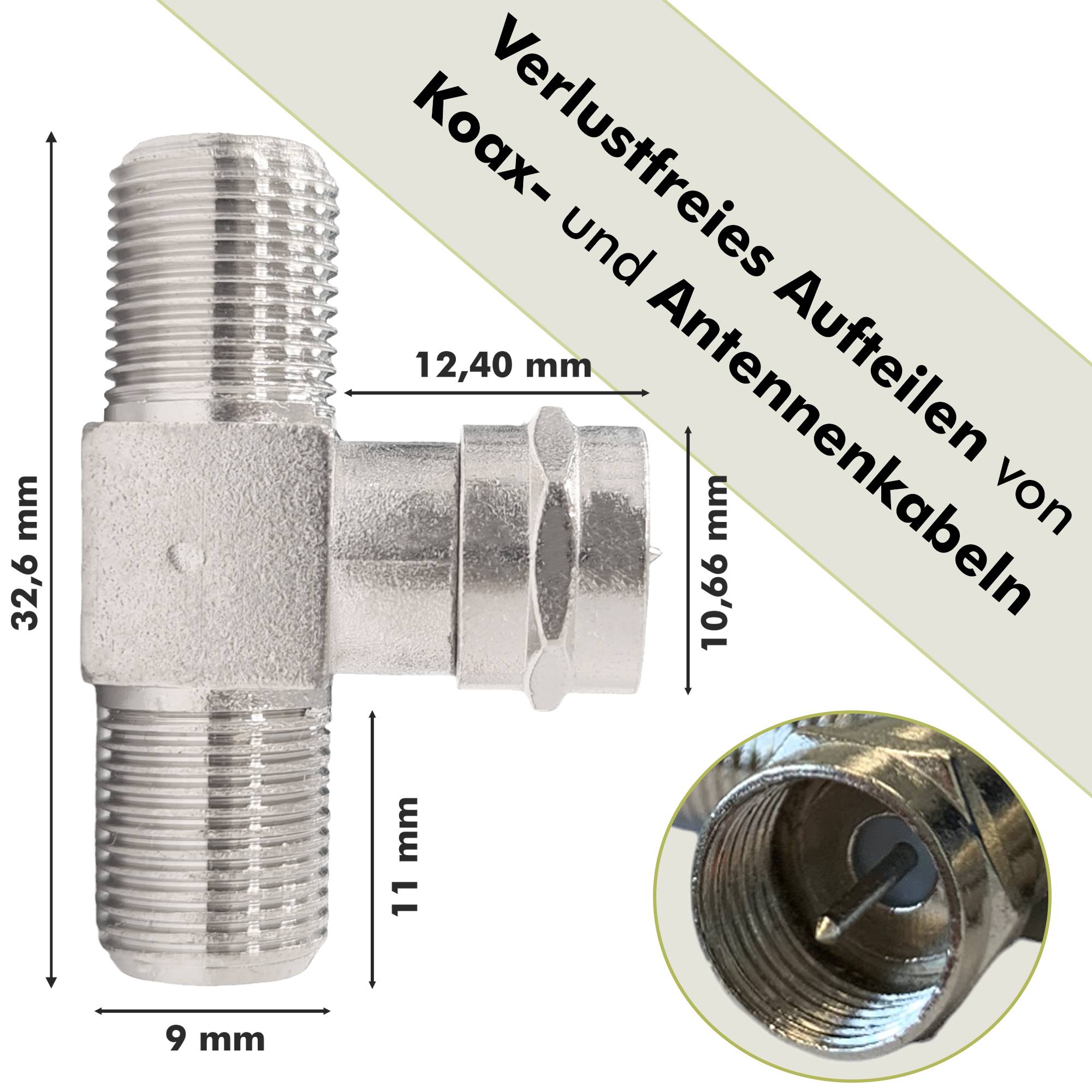 Premium X 2x F-Adapter F-Stecker auf 2x F-Kupplungen Set Splitter Verbinder für Koaxialkabel Antennenkabel