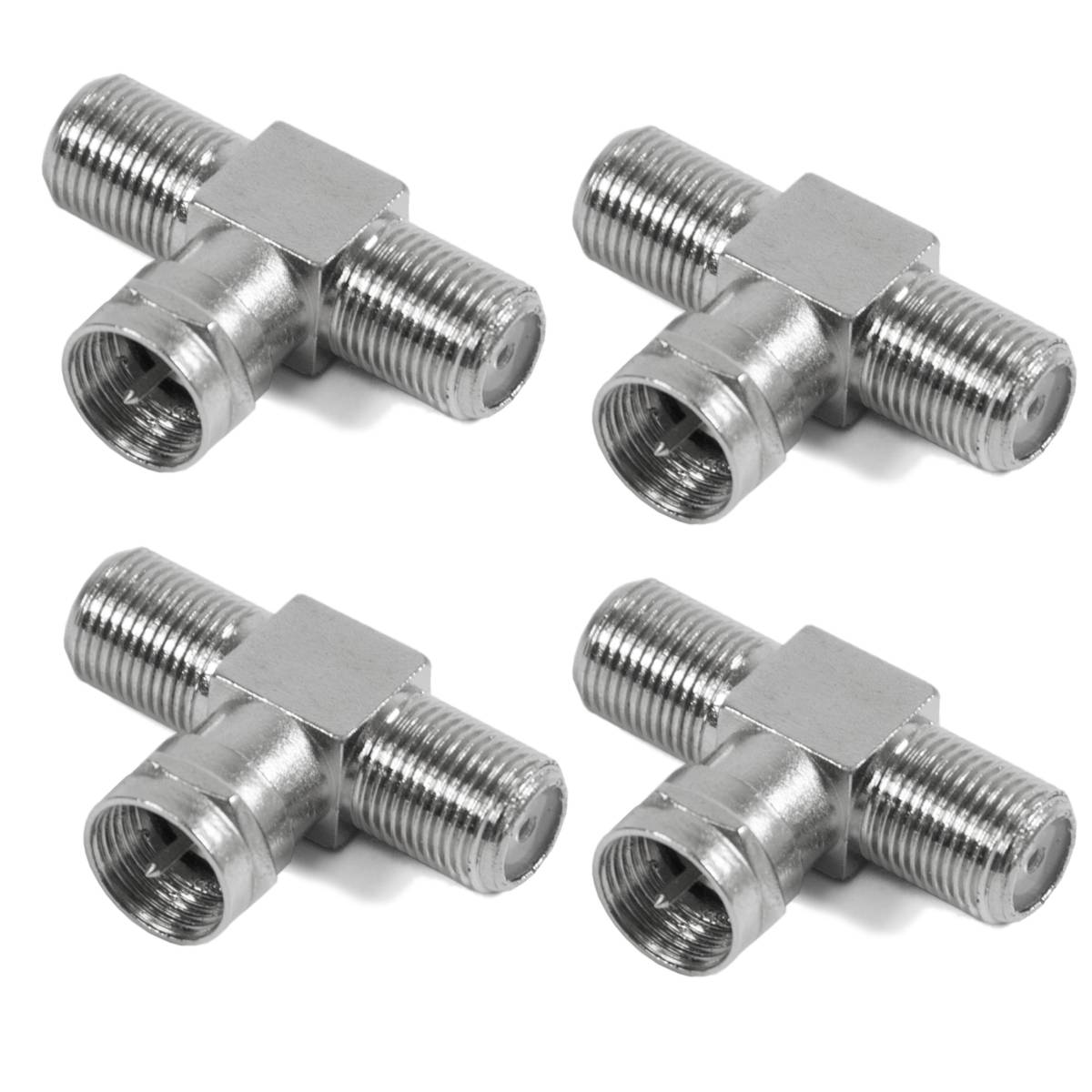 Premium X 4x F-Adapter F-Stecker auf 2x F-Kupplungen Set Splitter Verbinder für Koaxialkabel Antennenkabel