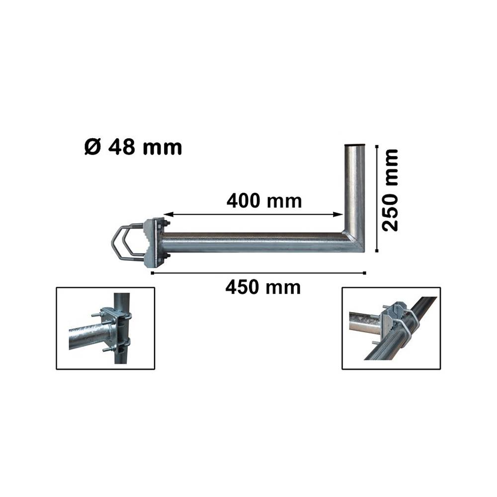 SkyRevolt 40-45cm Ø 48mm Geländerausleger Balkonhalterung Geländerhalter SAT-Antenne Mast-Ausleger Wandhalter mit Schellen L-Halter für Satelliten