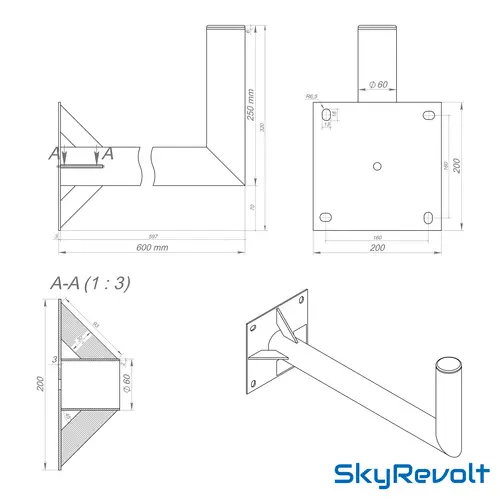 SkyRevolt 60cm Mast 60mm Wandhalter Stahl Winkel-Wand-Halterung für Satelliten-Schüssel SAT-Antenne extra 4-fach Verstrebung SkyRevolt 60cm Mast 60mm Wandhalter Stahl Winkel-Wand-Halterung für Satelliten-Schüssel SAT-Antenne extra 4-fach Verstrebung