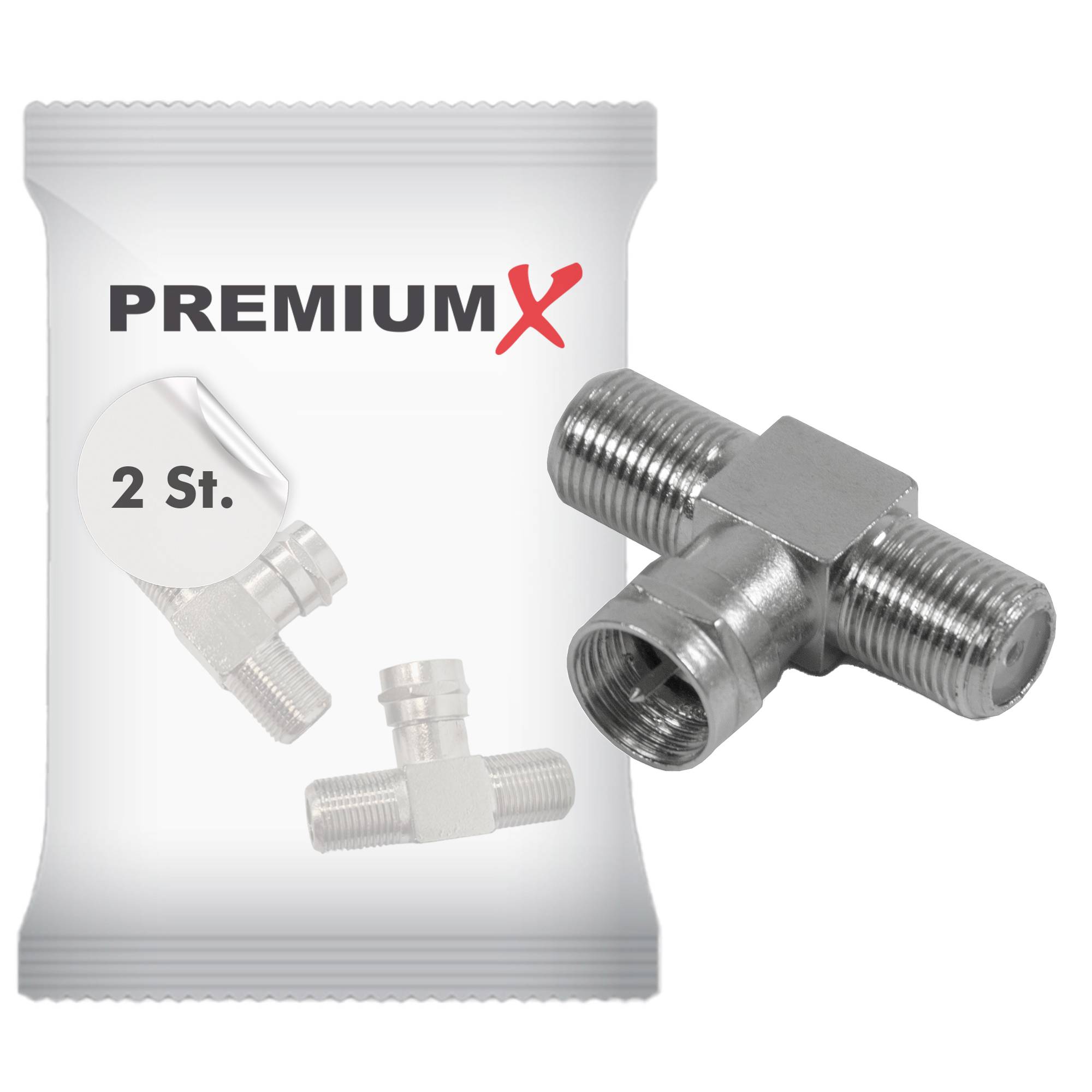 Premium X 2x F-Adapter F-Stecker auf 2x F-Kupplungen Set Splitter Verbinder für Koaxialkabel Antennenkabel