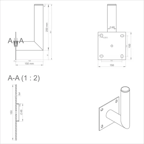 SkyRevolt 15 cm Rohr 48 mm Wandhalter Stahl verzinkt Winkel Wand-Halterung für Satelliten-Antenne SAT-Schüssel Wandabstand 150 mm SkyRevolt 15 cm Rohr 48 mm Wandhalter Stahl verzinkt Winkel Wand-Halterung für Satelliten-Antenne SAT-Schüssel Wandabstand 150 mm