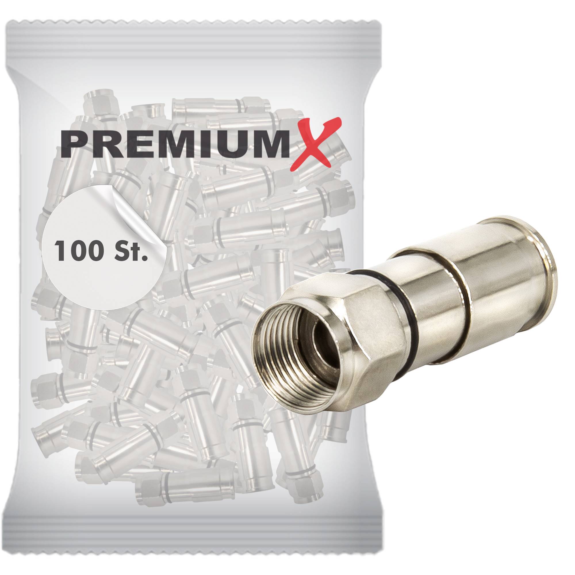 PremiumX 100x Kompressionsstecker XCon 323 F-Kompressionsstecker 7,5mm für SAT Kabel Koaxialkabel
