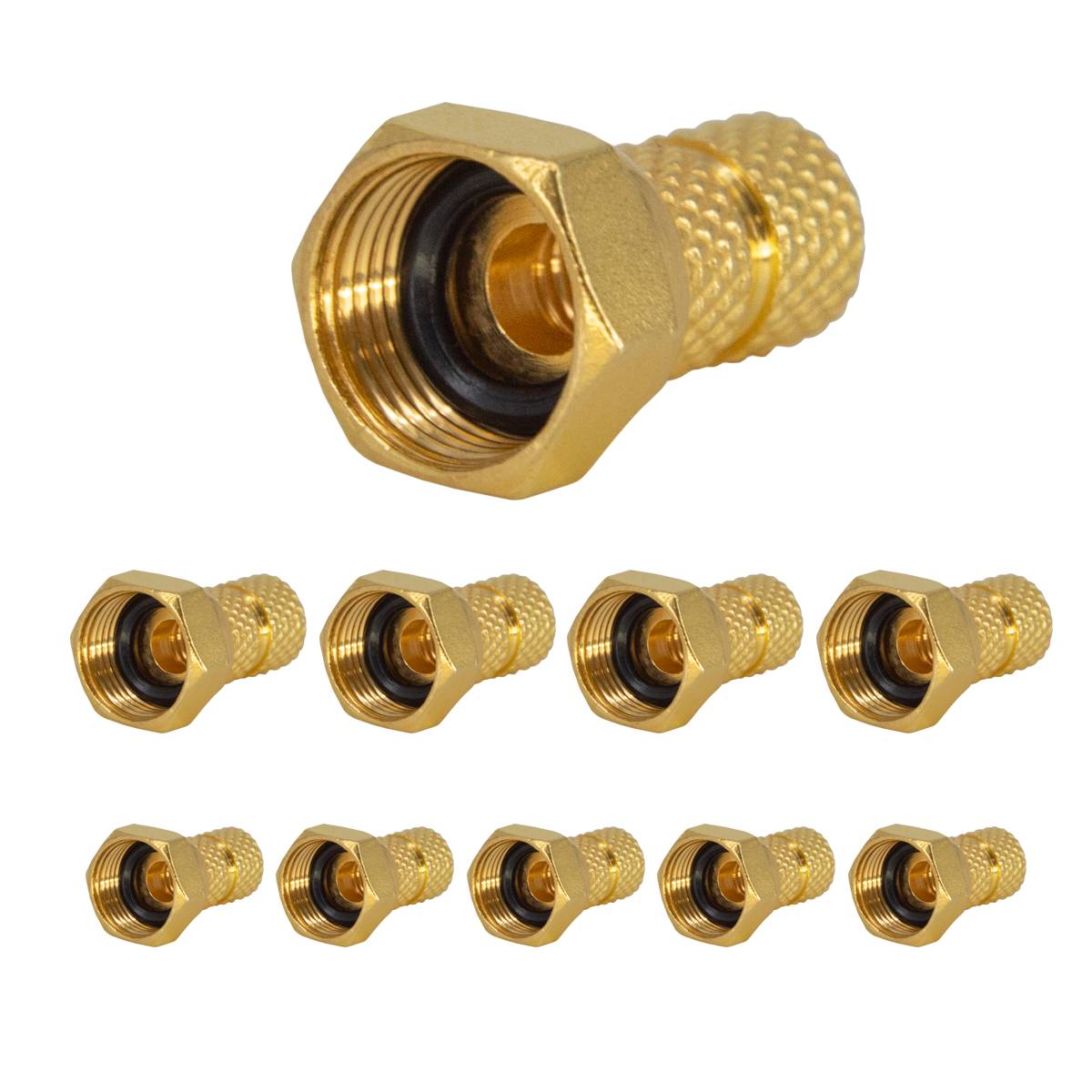 PremiumX 10x F-Stecker 4mm schraubbar 4,0 mm Aufdrehstecker Gold mit Dichtring