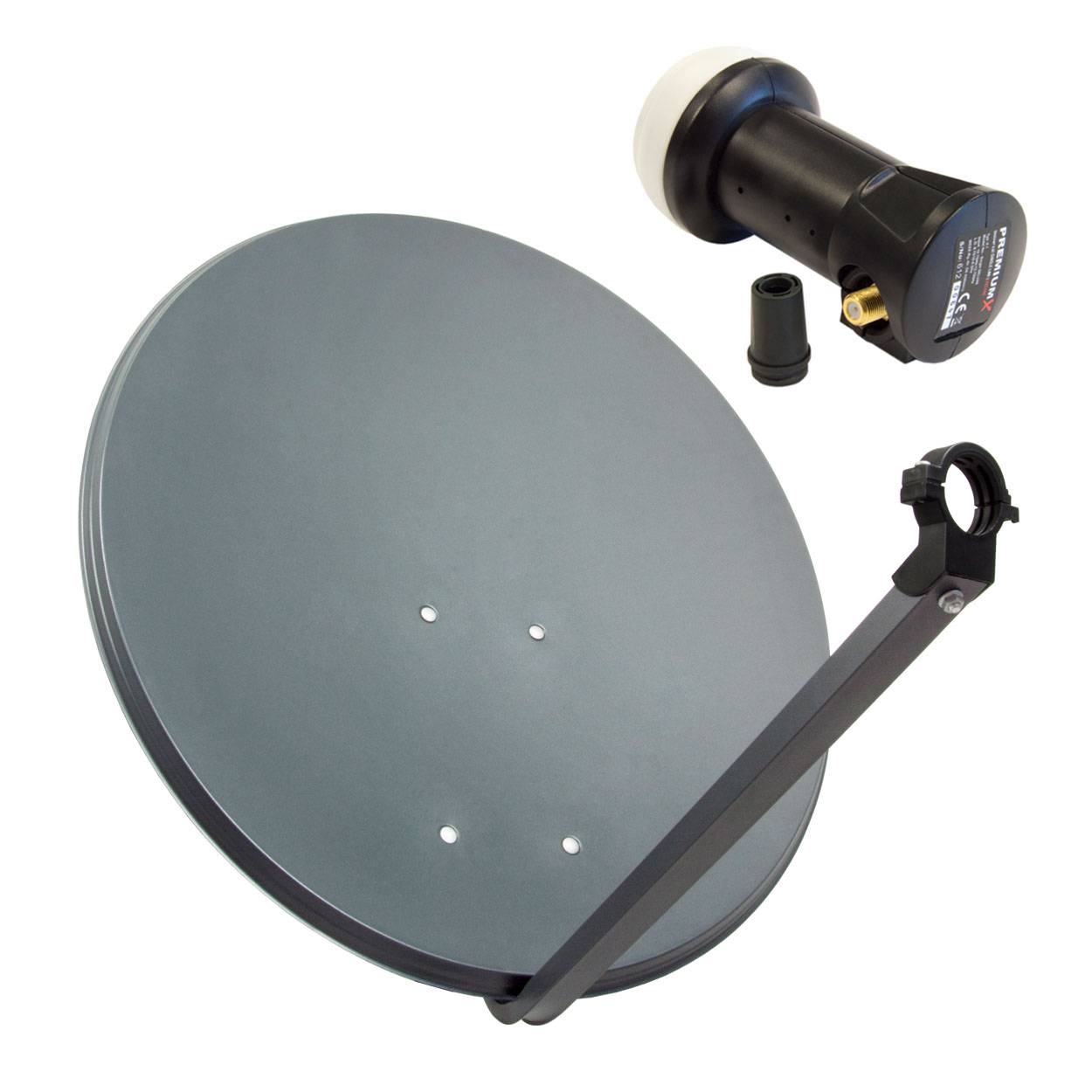 PremiumX Satelliten-Komplettanlage 60cm Satellitenschüssel Aluminium DELUXE Single LNB 4K UHD