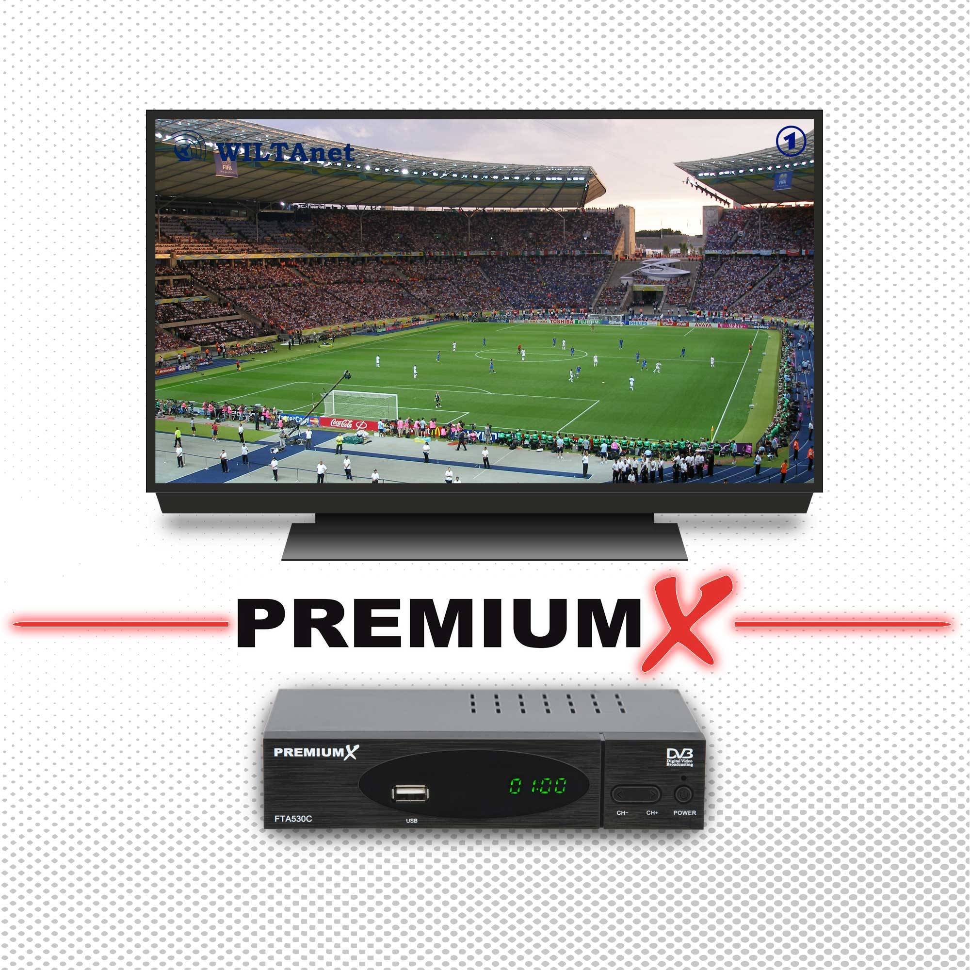 PremiumX Kabel-Receiver DVB-C FTA 530C Digital FullHD TV Auto Installation USB Mediaplayer SCART HDMI inkl. Antennenkabel
