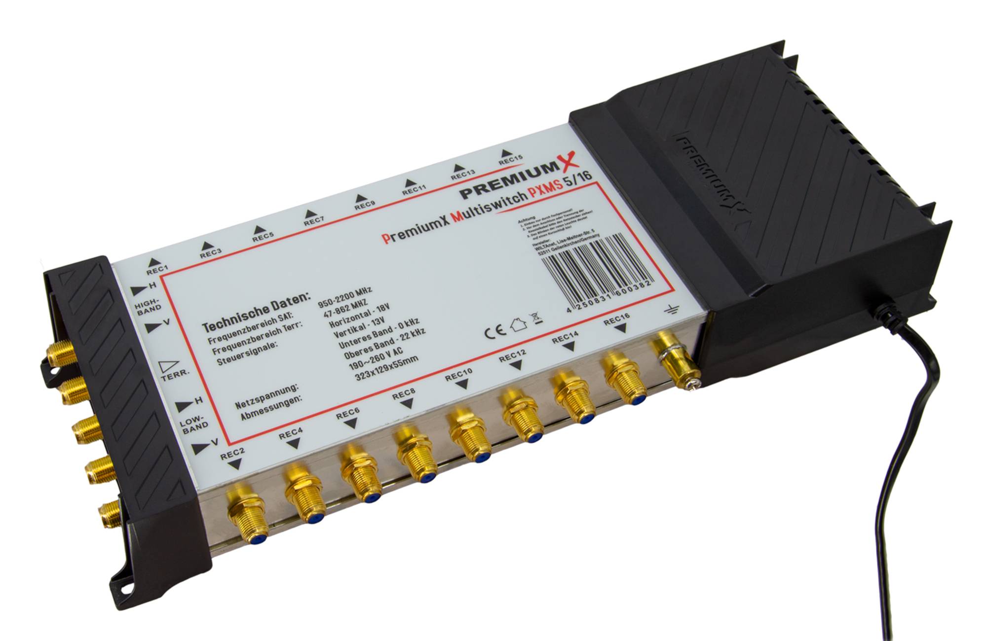 PremiumX PXMS 5/16 Multischalter mit Netzteil Multiswitch 1 SAT für 16 Teilnehmer Satverteiler Digital HDTV FullHD 4K UHD 8K