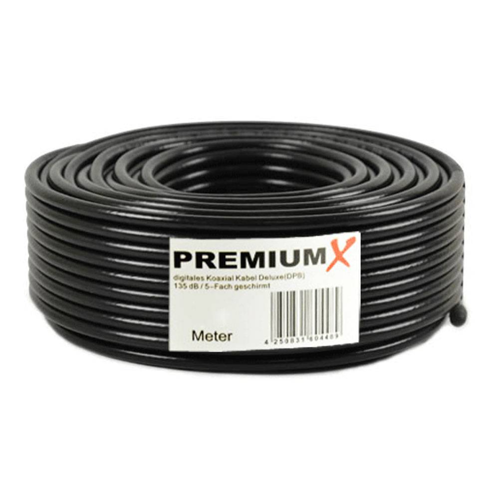 25m PremiumX DELUXE PRO Koaxial Kabel SCHWARZ 135dB 5-Fach geschirmt, reines Kupfer SAT Antennenkabel 135dB