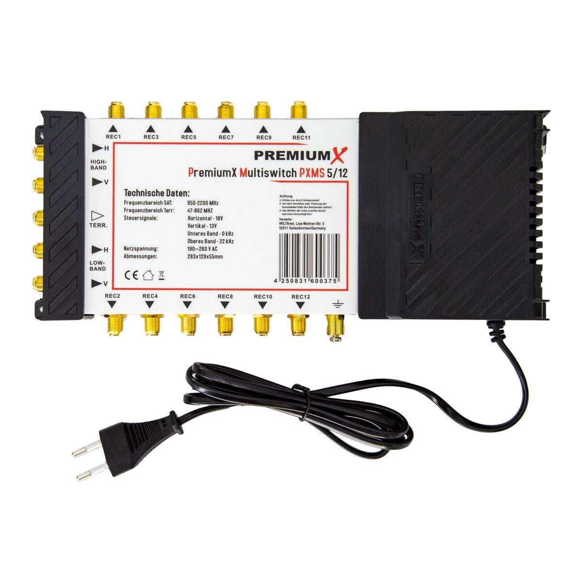 PremiumX Multischalter Set 5/12 Multiswitch 32x F-Stecker, Signalverteiler 1 SAT für 12 Teilnehmer