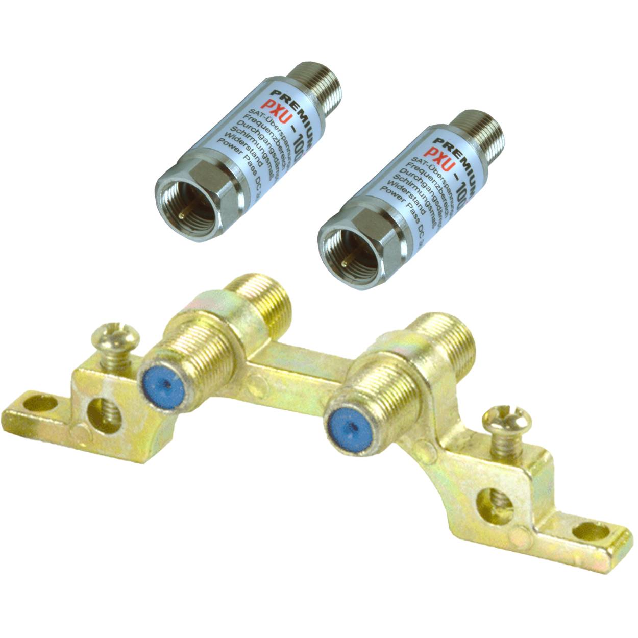 PremiumX Masseblock 2-fach Erdungsblock Erdungsschiene 2x Überspannungsschutz PXU-1000 für SAT DVB-T UKW Anlagen