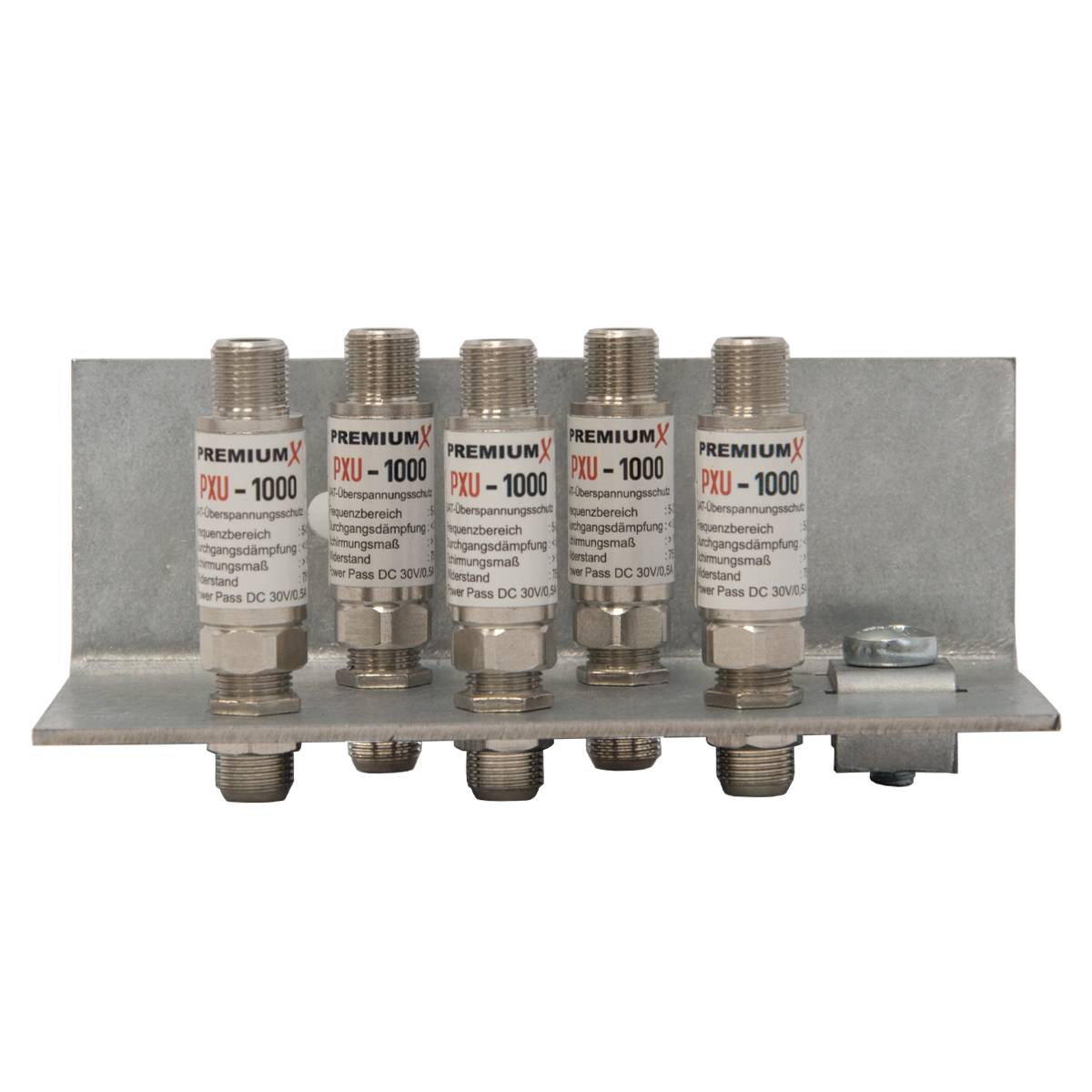 PremiumX Erdungswinkel 5-Fach Erdungsschiene doppelreihig SAT Erdungsblock 5x F-Doppelbuchse 5x Überspannungsschutz