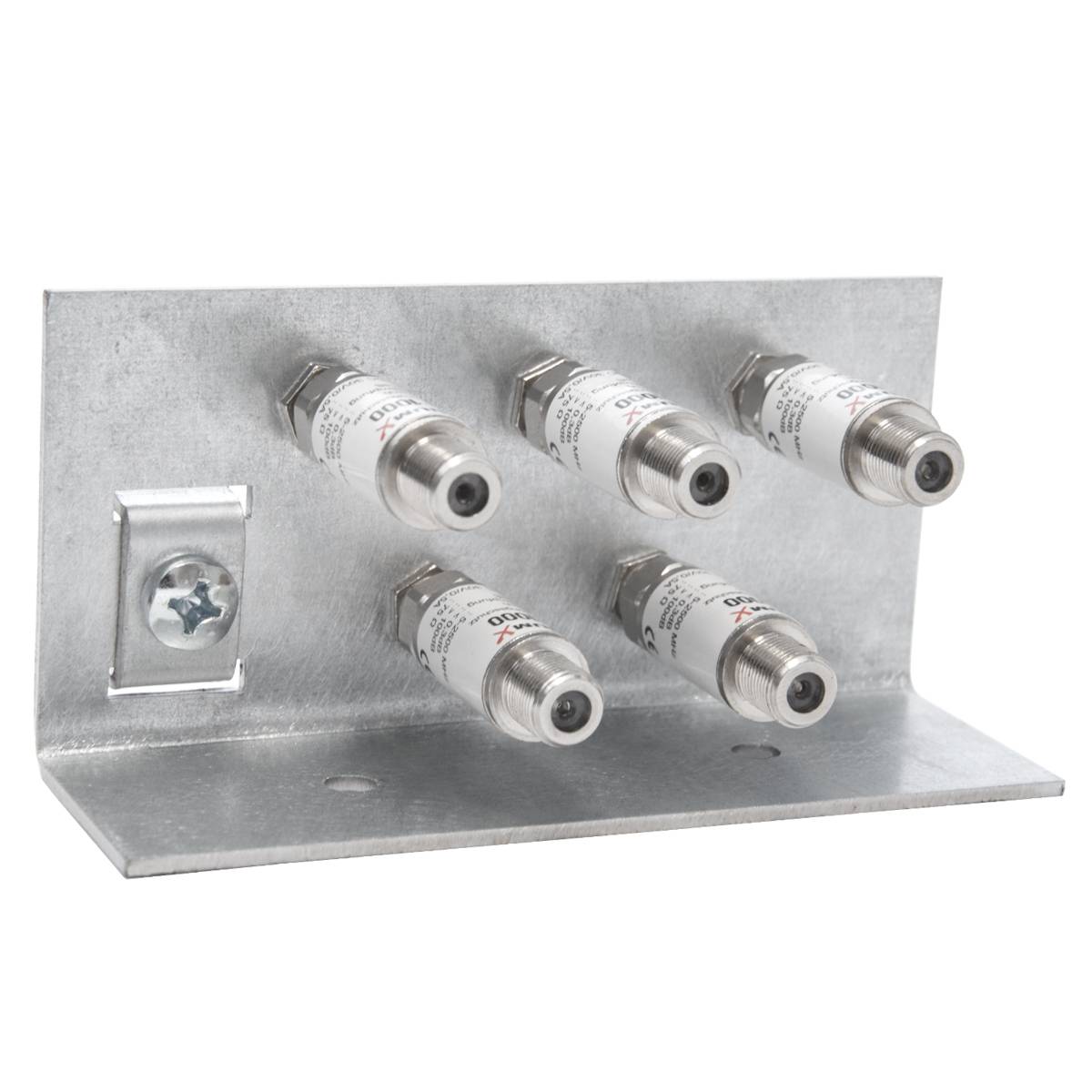 PremiumX Erdungswinkel 5-Fach Erdungsschiene doppelreihig SAT Erdungsblock 5x F-Doppelbuchse 5x Überspannungsschutz