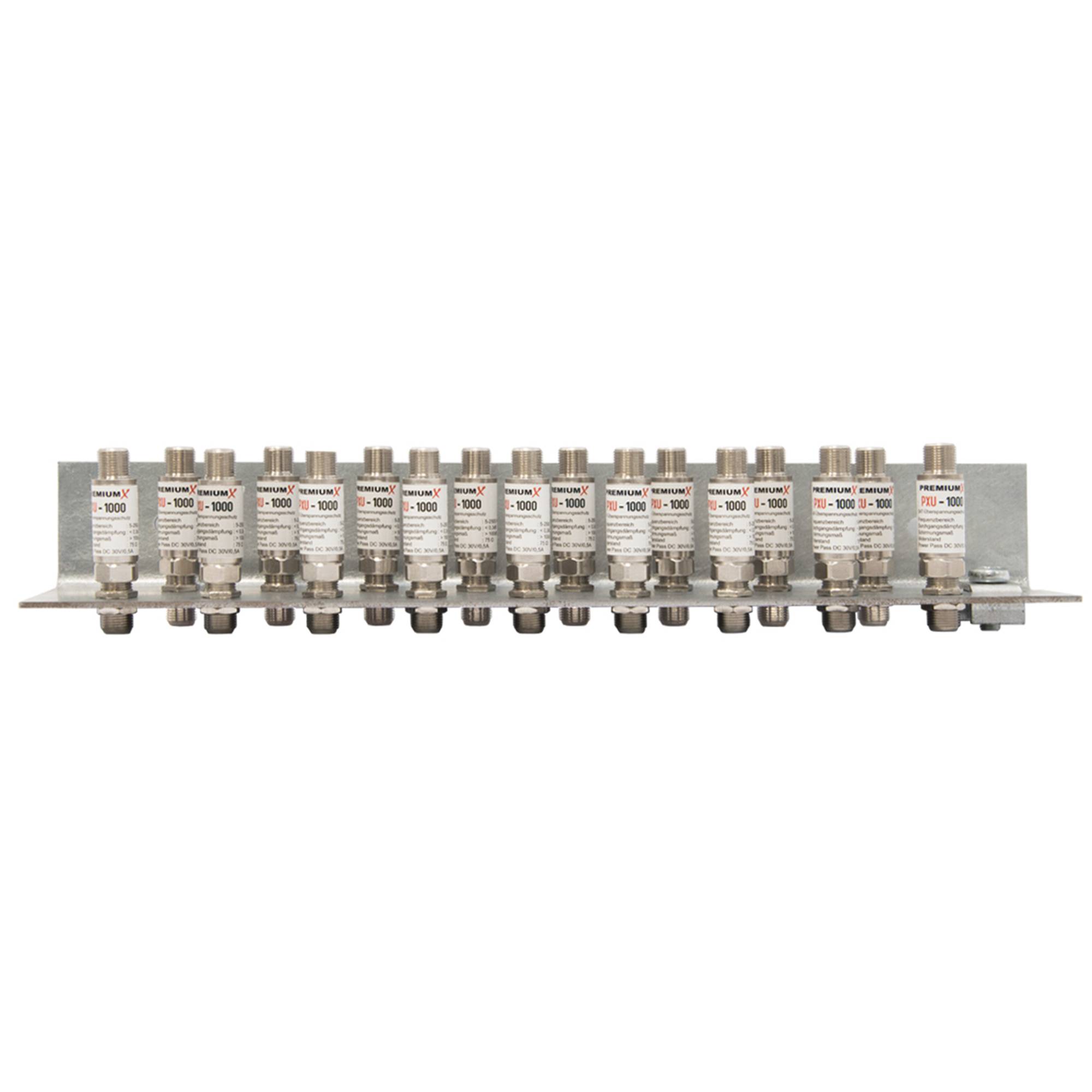 PremiumX Erdungswinkel 17-Fach Erdungsschiene doppelreihig SAT Erdungsblock 17x F-Doppelbuchse 17x Überspannungsschutz