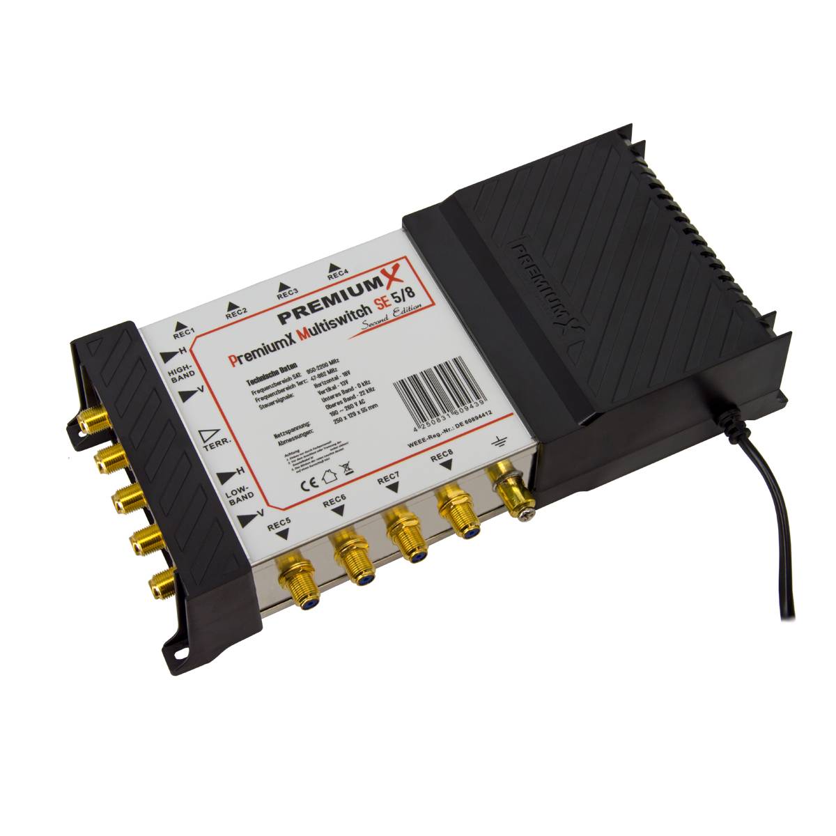 PremiumX PMSE 5-8 Multischalter mit Netzteil Second Edition Multiswitch 1 SAT für 8 Teilnehmer Satverteiler Digital HDTV FullHD 4K UHD 8K