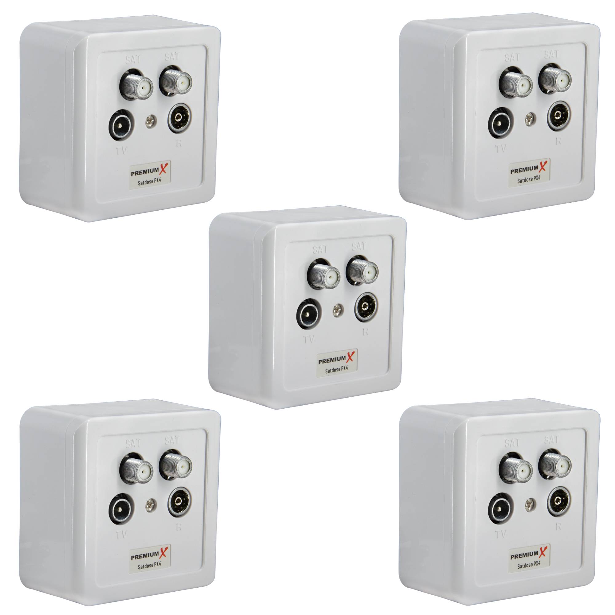 PremiumX 5x PX4 Satdose 4-fach Enddose TWIN Antennendose CLASS A Sat Dose 2x Sat 1x Radio 1x TV Aufputz Unterputz