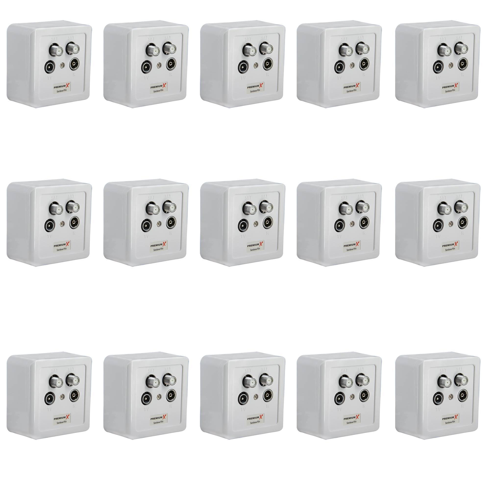 PremiumX 15x PX4 Satdose 4-fach Enddose TWIN Antennendose CLASS A Sat Dose 2x Sat 1x Radio 1x TV Aufputz Unterputz