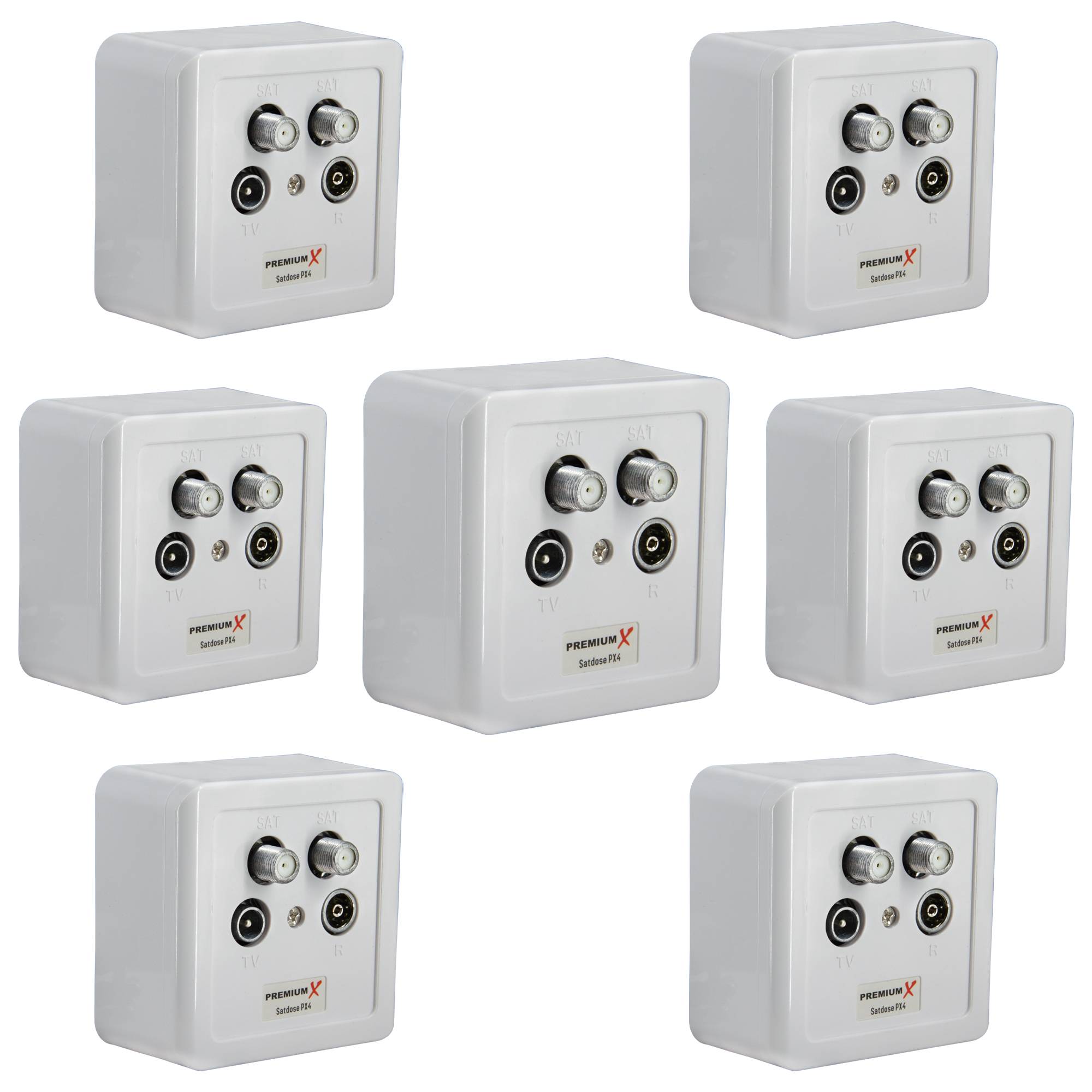 PremiumX 7x PX4 Satdose 4-fach Enddose TWIN Antennendose CLASS A Sat Dose 2x Sat 1x Radio 1x TV Aufputz Unterputz