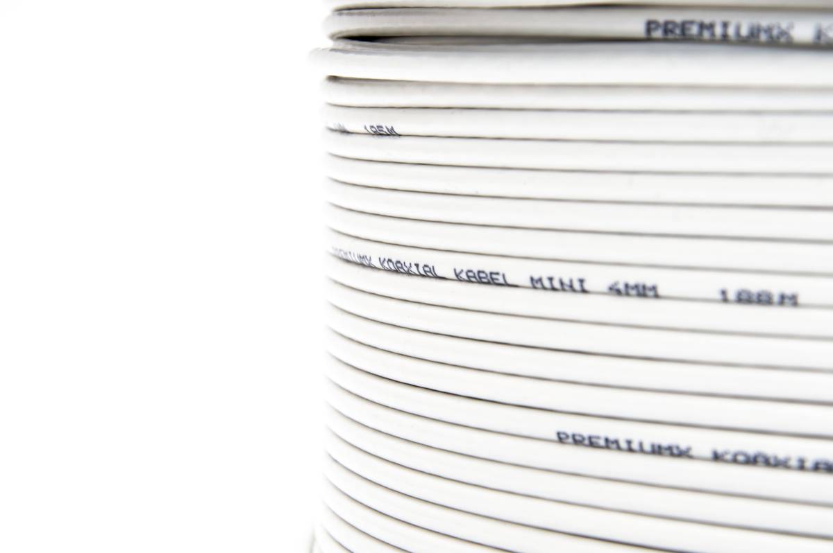 PremiumX 25m Mini Koaxial Sat Kabel 4mm extra dünn Weiß Koax Antennenkabel 2-fach geschirmt für Sat | Kabel | DVB-T – Ultra HD 4K 3D