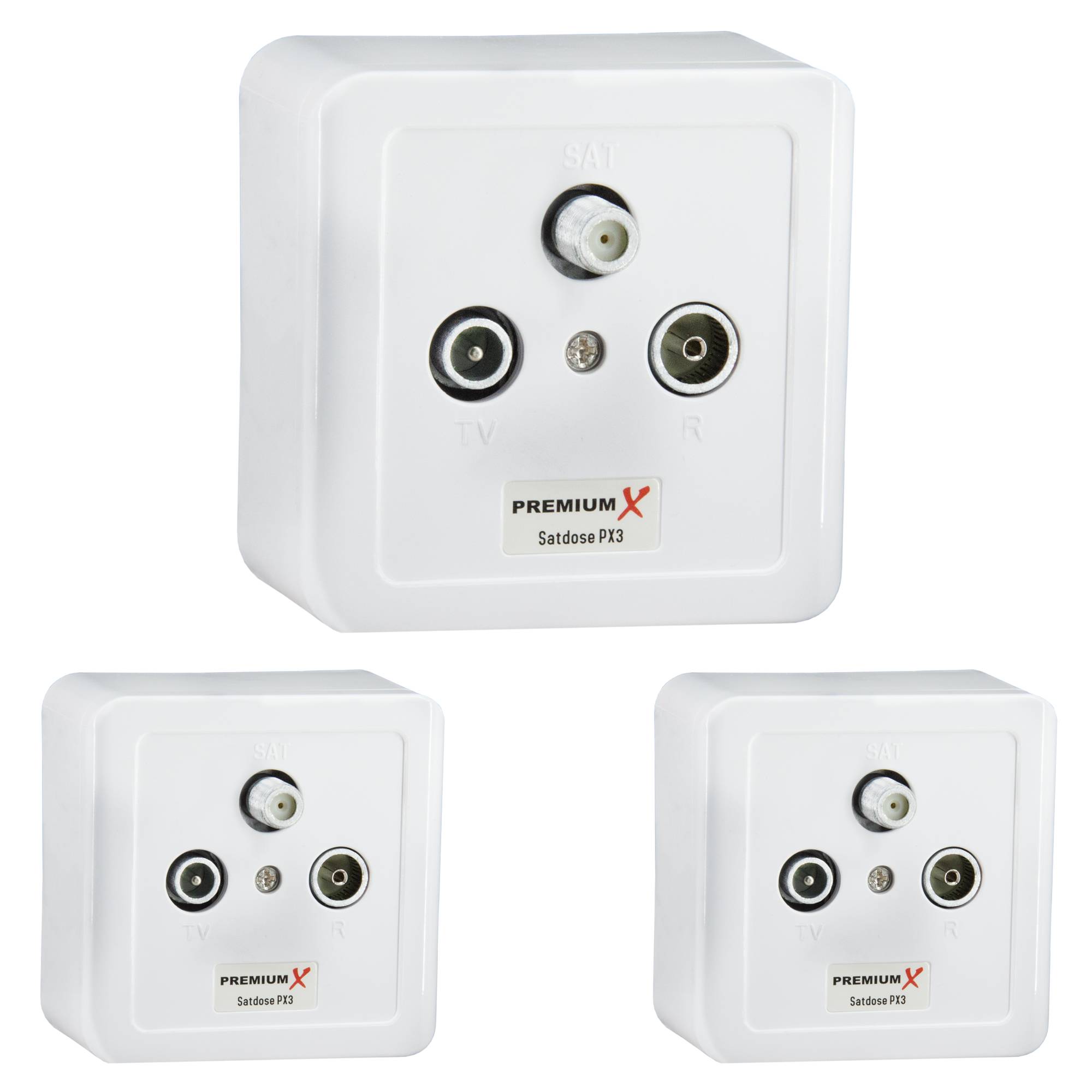 PremiumX 3x PX3 Antennendose 3-Fach Enddose Antennen-Dose Einzel und Stichleitungsdose Aufputz Unterputz SAT-TV-RADIO HD Multimediadose