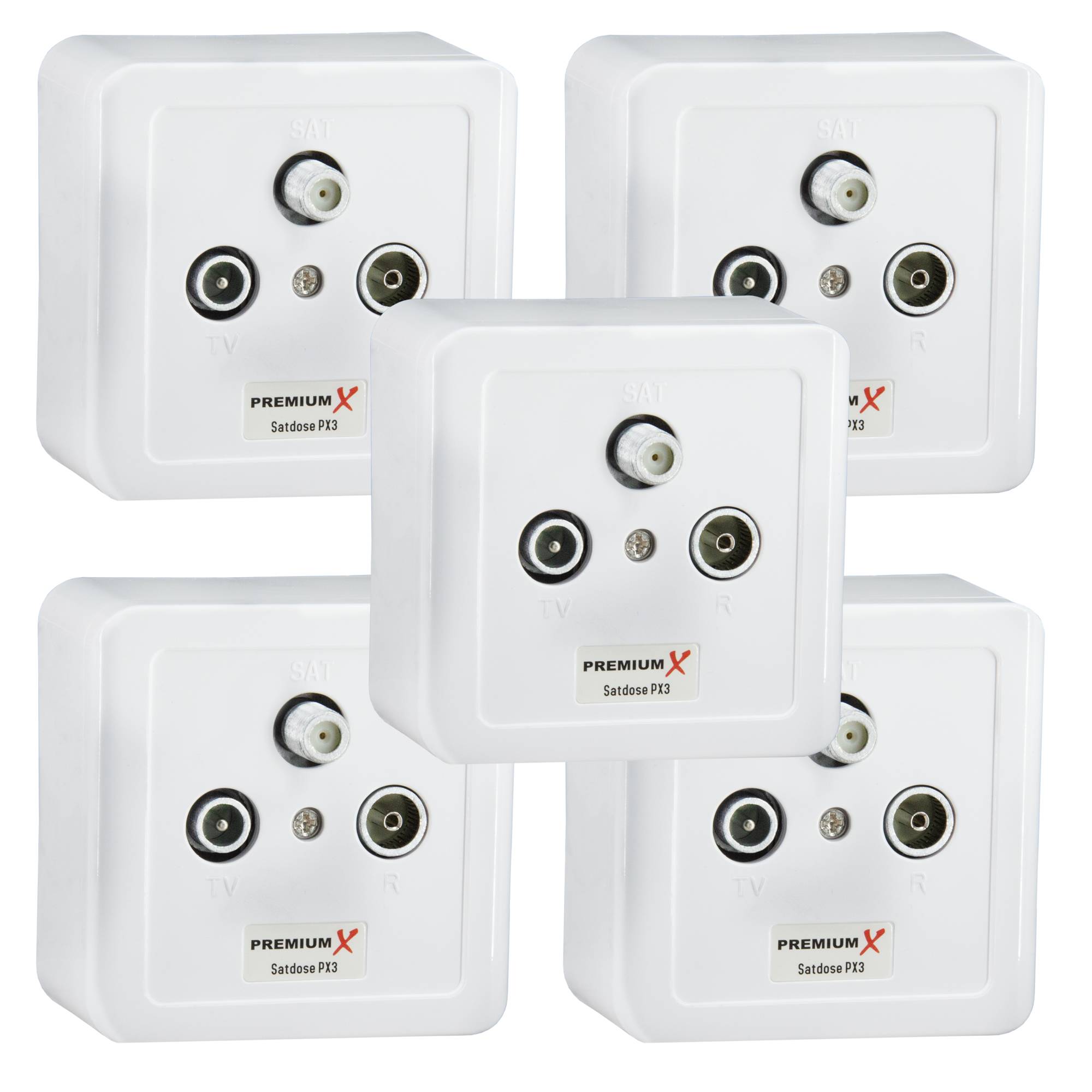 5x PremiumX PX3 Antennendose 3-Fach Enddose Antennen-Dose Einzel und Stichleitungsdose Aufputz Unterputz SAT-TV-RADIO HD Multimediadose