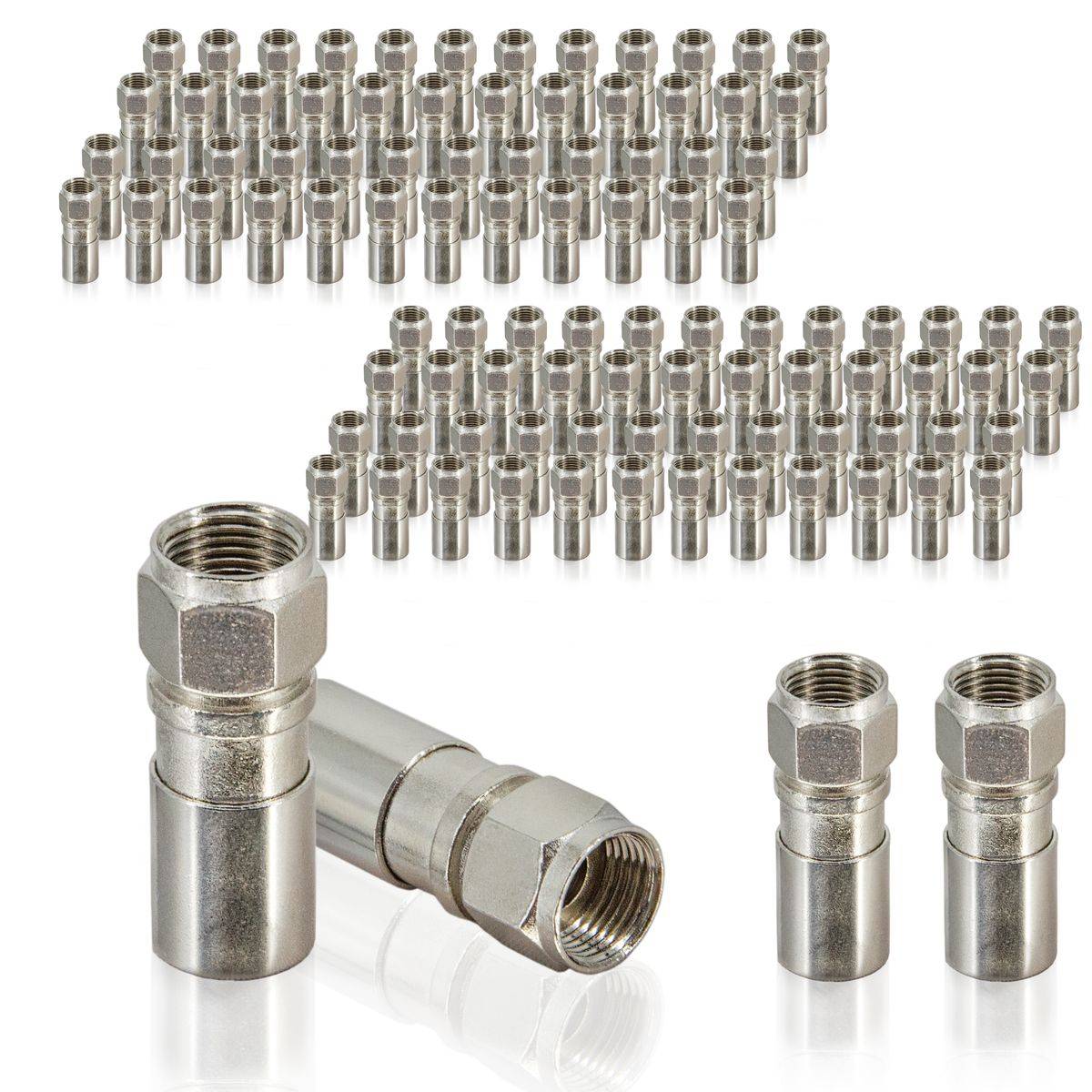 100x PremiumX Kompressionsstecker S8 F-Kompressionsstecker 7 - 7,5 mm für SAT Kabel Koaxialkabel Antennenkabel F-Stecker