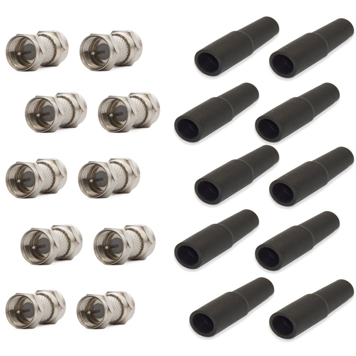 10x F-Stecker Adapter F-Doppelstecker SAT Kabel Verbinder Männlich + 10x Gummidichtung