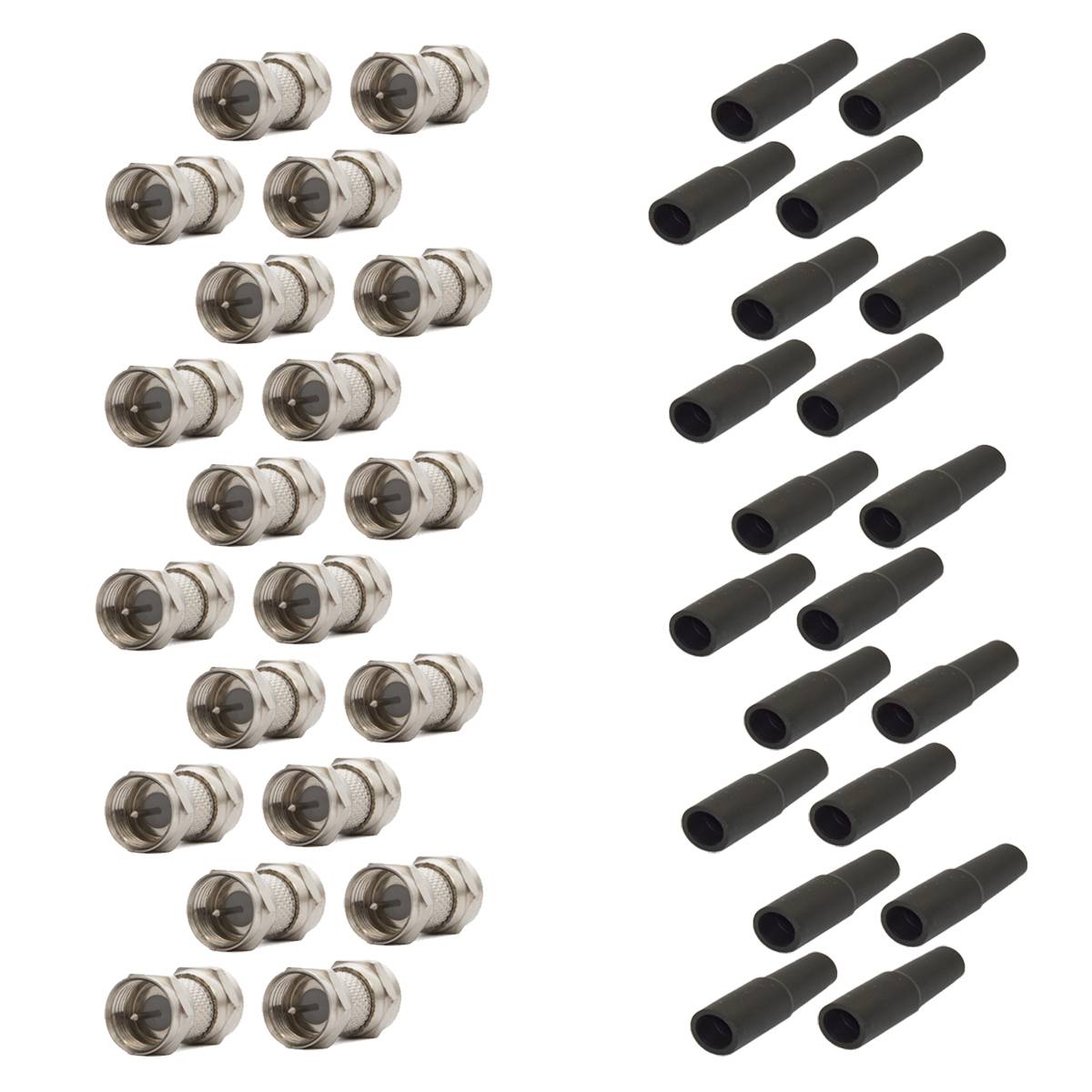 20x F-Stecker Adapter F-Doppelstecker SAT Kabel Verbinder Männlich + 20x Gummidichtung