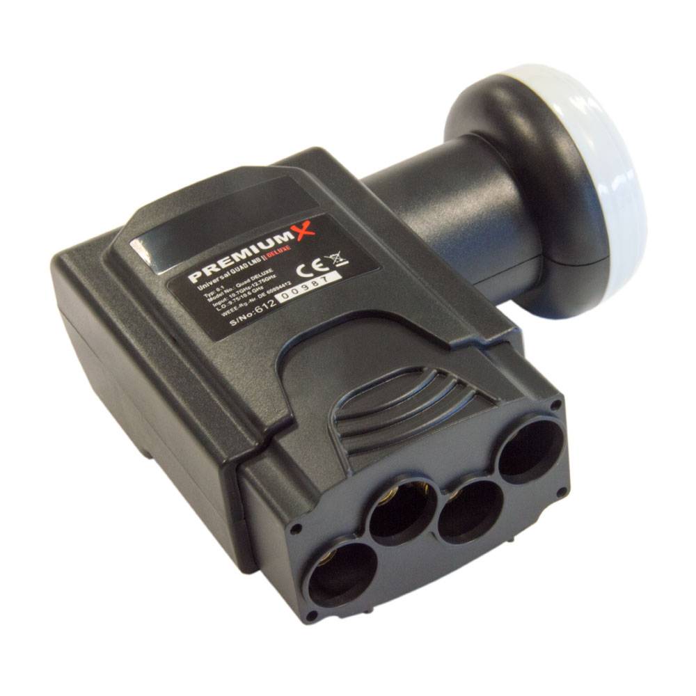 PremiumX Deluxe Quad LNB - Signalumsetzer für 4 Teilnehmer mit digitalem SAT-Empfang in HD, UHD & 4K. DVB-S2-Unterstützung & PLL Referenzoszillator