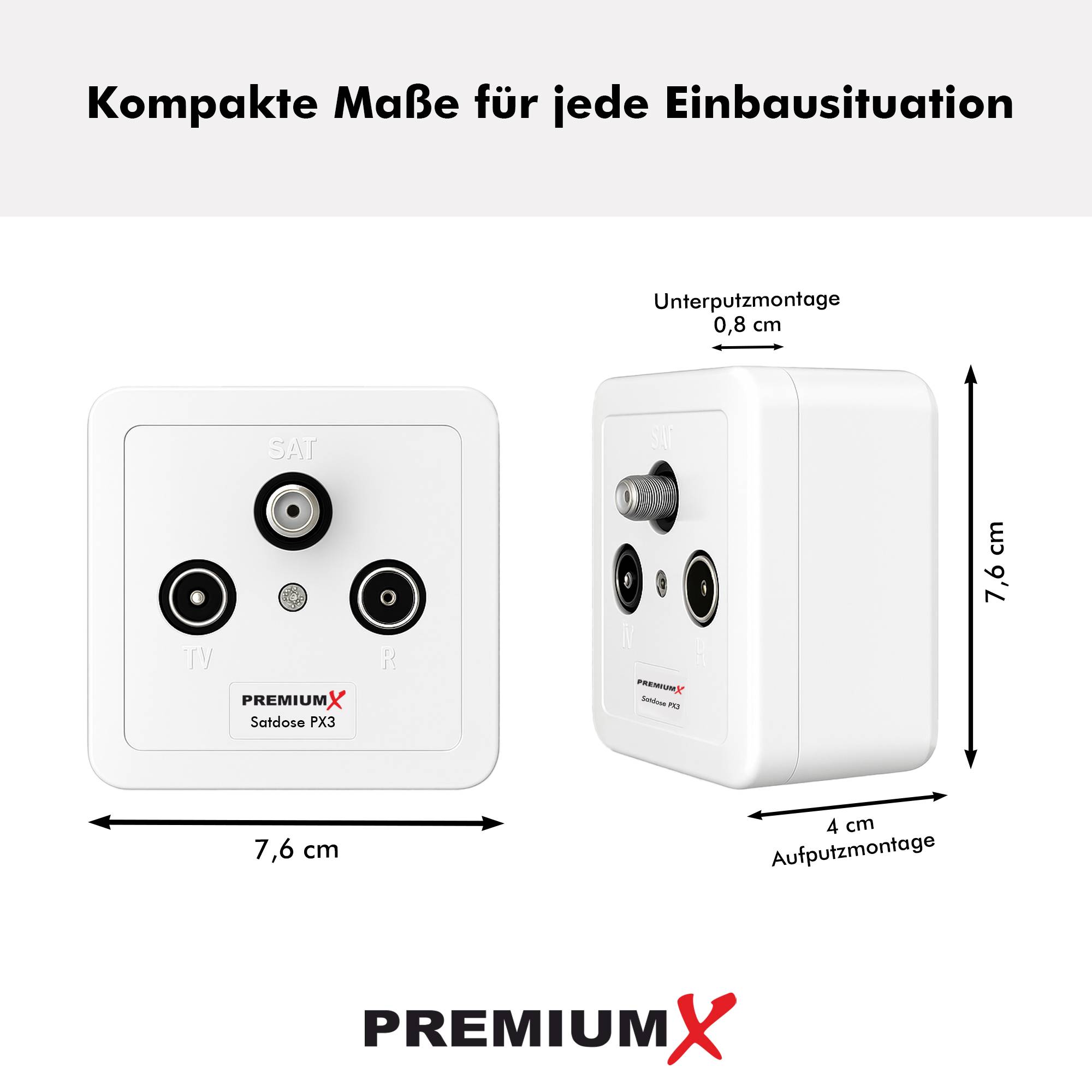 10x PremiumX PX3 Antennendose 3-Fach Enddose Antennen-Dose Einzel und Stichleitungsdose Aufputz Unterputz SAT-TV-RADIO HD Multimediadose