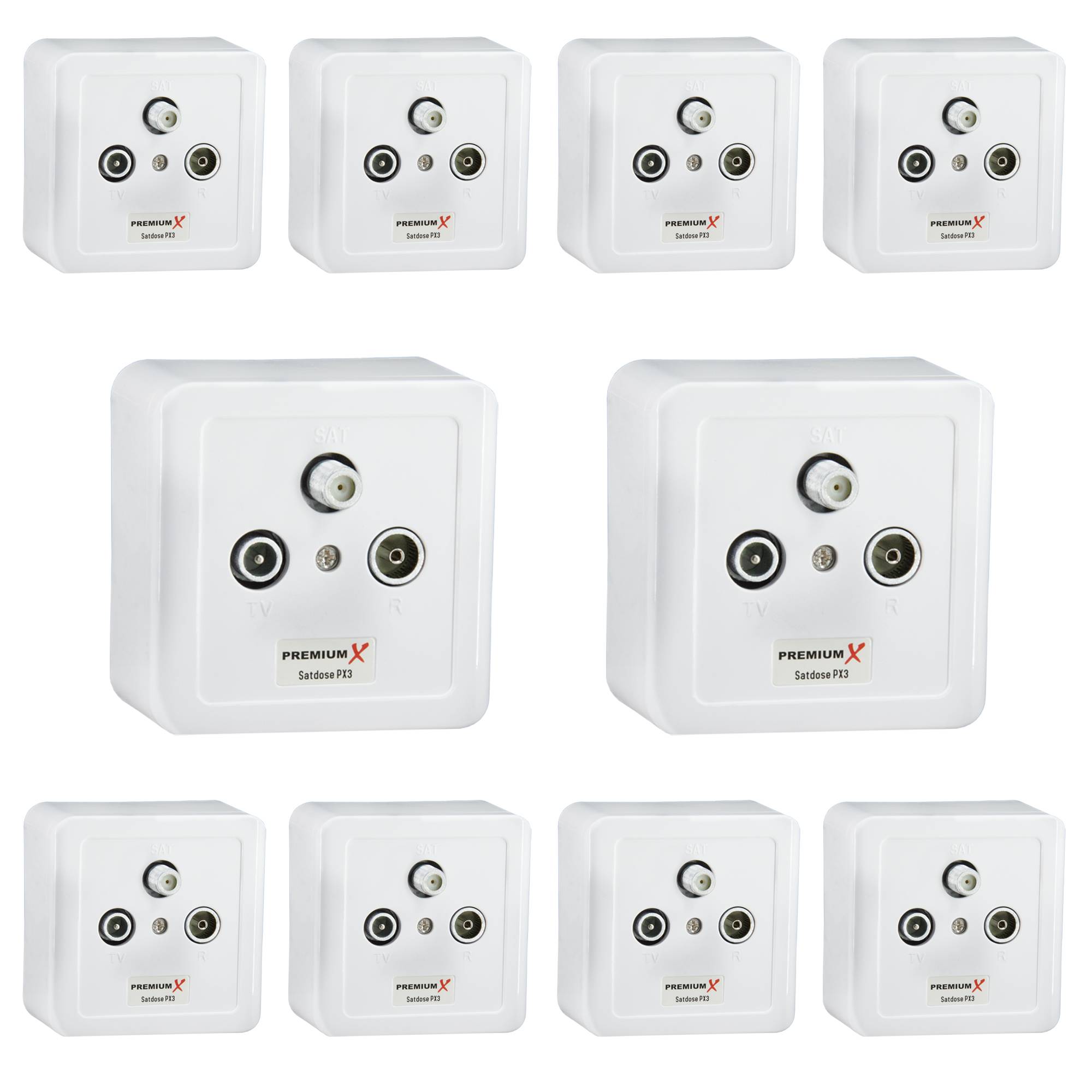 10x PremiumX PX3 Antennendose 3-Fach Enddose Antennen-Dose Einzel und Stichleitungsdose Aufputz Unterputz SAT-TV-RADIO HD Multimediadose