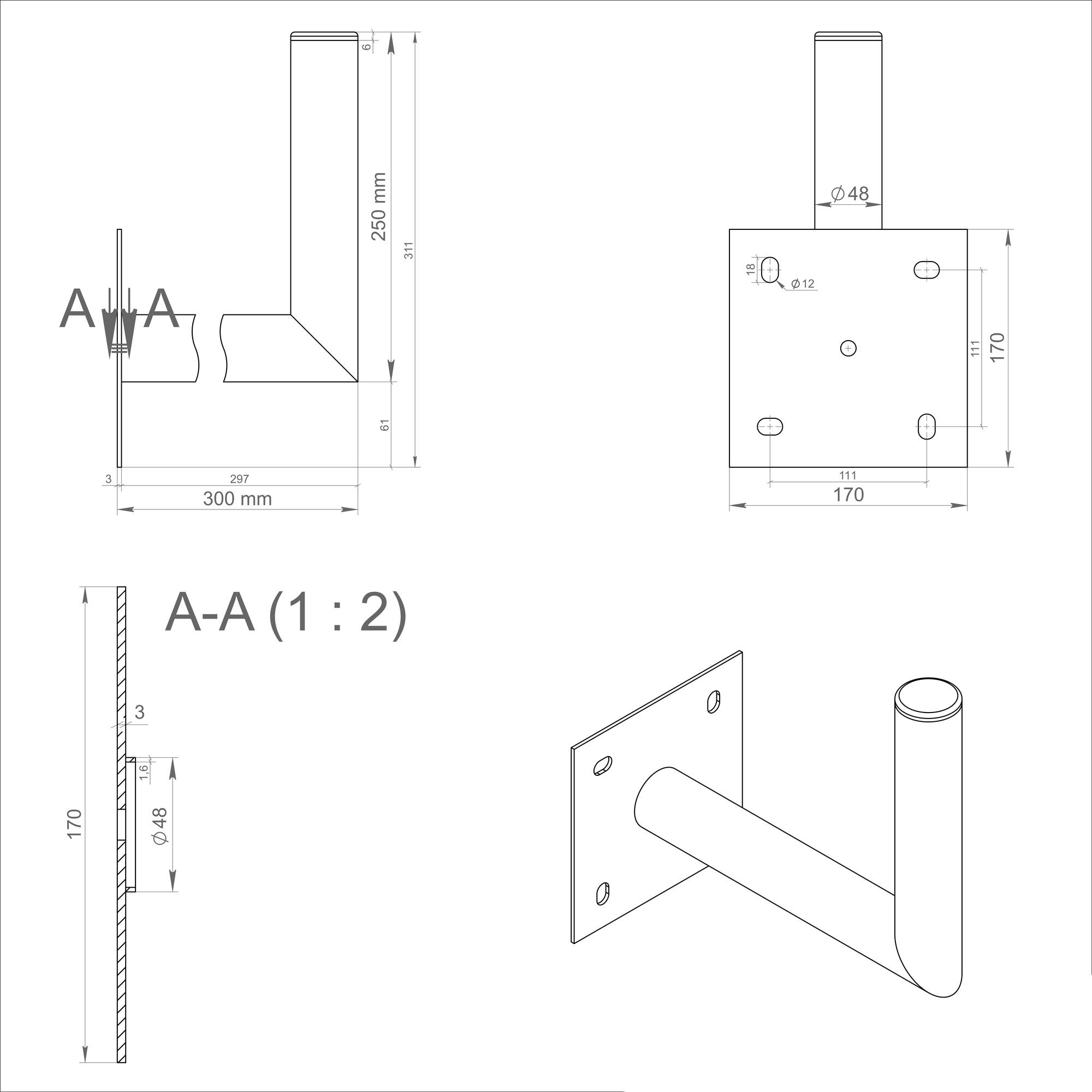 PremiumX 25-30cm Wandhalter Stahl verzinkt Ø 48mm Winkel Wand-Halterung für Satelliten-Schüssel SAT-Antenne