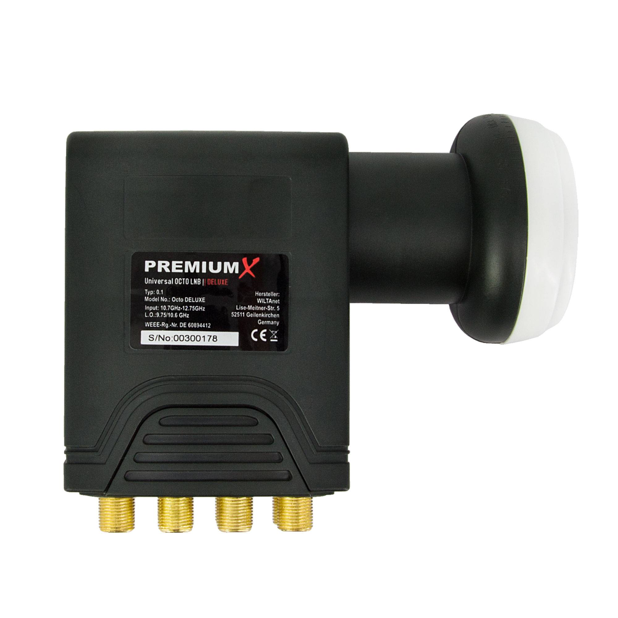 PremiumX Deluxe Octo LNB Signalumsetzer bis 8 Teilnehmer digital SAT-Empfang HD UHD 4K DVB-S2 PLL Referenzoszillator für höchste Frequenzstabilität