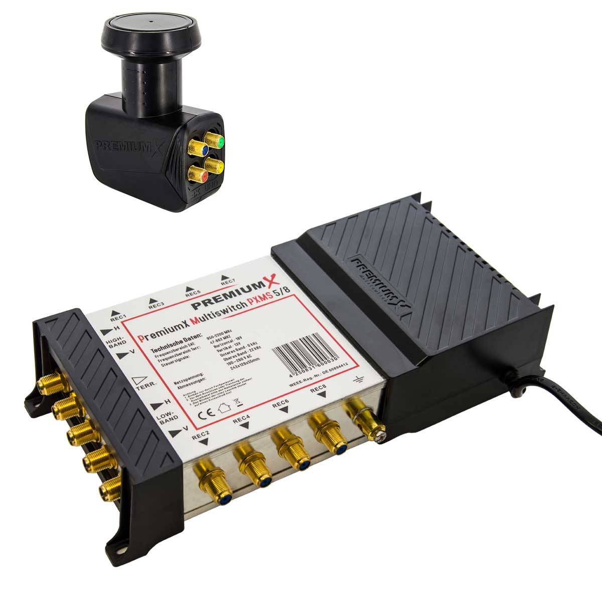 PremiumX Multischalter PXMS 5/8 Multiswitch Netzteil 8 Teilnehmer Quattro LNB Digital HDTV FullHD 4K UHD 8K