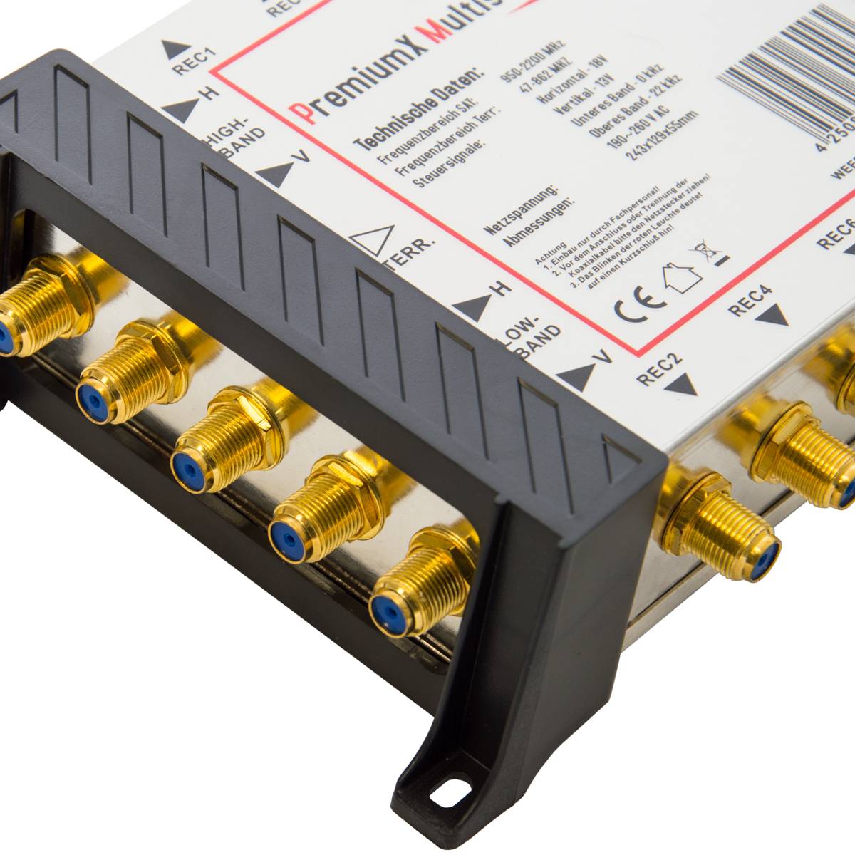 PremiumX PXMS Multischalter 5/8 Multiswitch Netzteil mit Fuba Quattro LNB und 24x F-Stecker für 8 Teilnehmer fähig 4K 8K