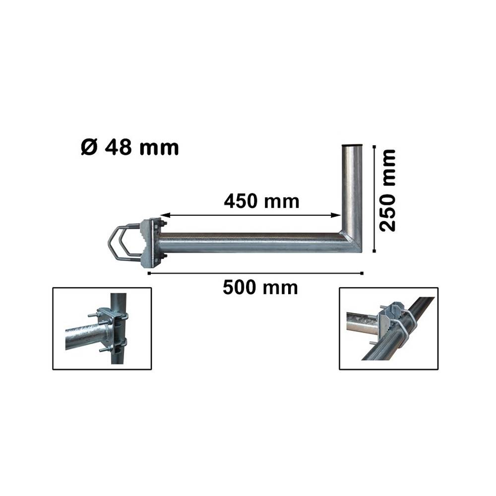 SkyRevolt 45-50cm Ø 48mm Geländerausleger Balkonhalterung Geländerhalter SAT-Antenne Mast-Ausleger Wandhalter mit Schellen L-Halter für Satelliten