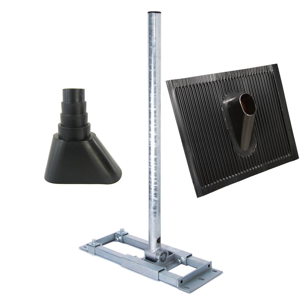 PremiumX Deluxe X90-60 Dachsparrenhalter 90cm Ø 60 mm Mast + Dachabdeckung Alu Dachziegel + Gummimanschette Schwarz