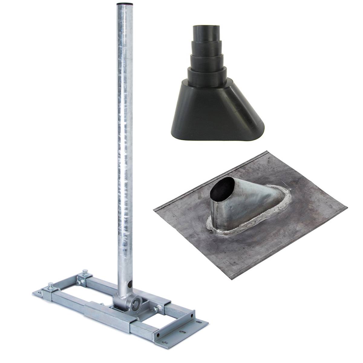 PremiumX DELUXE X90-60 Dachsparrenhalter 90cm Ø 60mm Mast Dach SAT-Halterung für Satellitenschüssel Blei-Ziegel Manschette schwarz