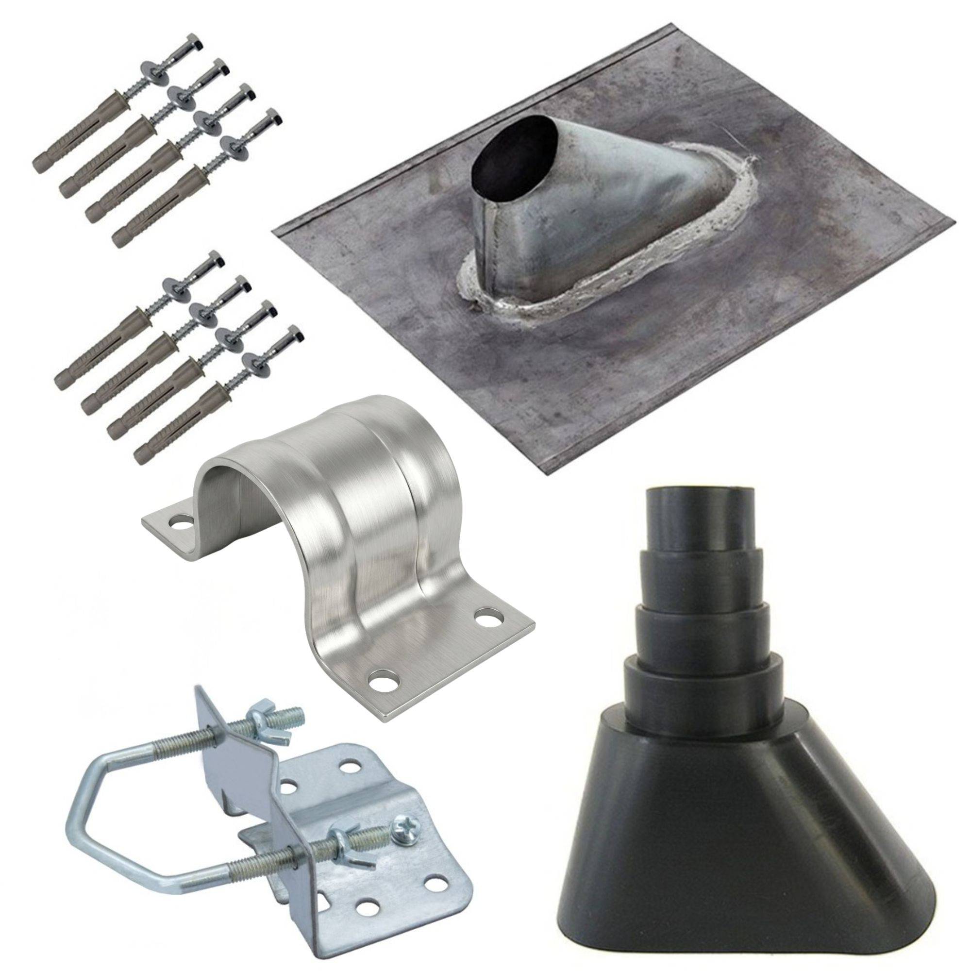 PremiumX Dach SAT Mast Montage-Set Blei-Pfanne Ziegel Antennenziegel Mastfuß Mastschelle Gummimanschette Schrauben