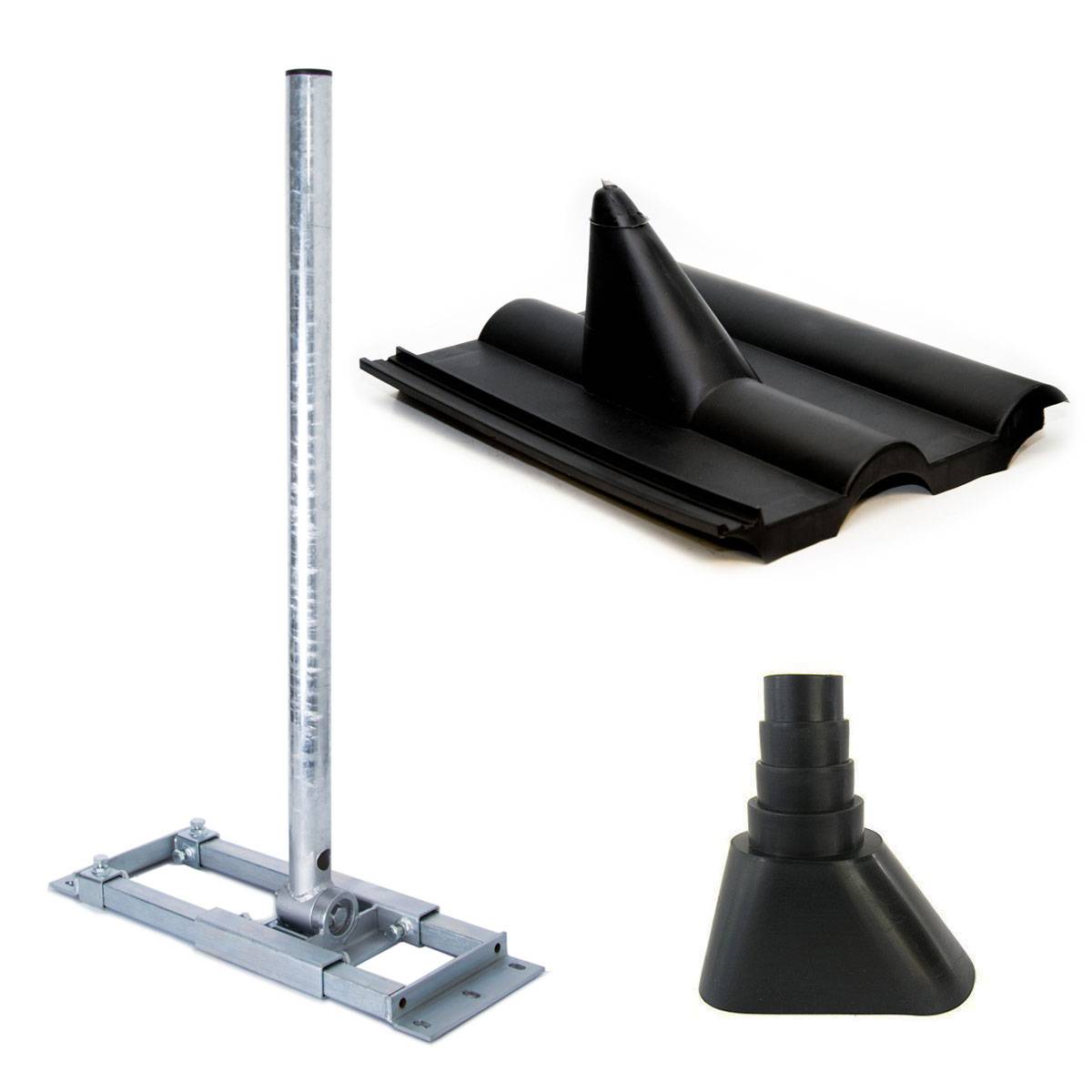 PremiumX DELUXE X90-48 Dachsparrenhalter 90cm Mast Sparrenhalter SAT Dach-Halterung Dachabdeckung Frankfurt schwarz Dach-Ziegel Manschette